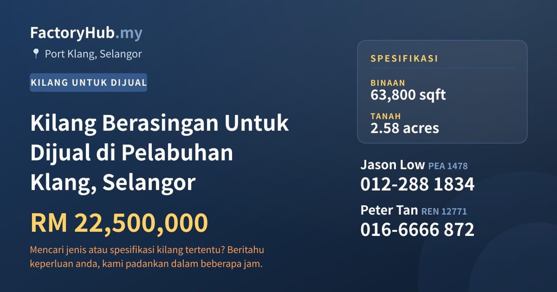 Kilang Berasingan Untuk Dijual di Pelabuhan Klang, Selangor · Imej hartanah 1/2