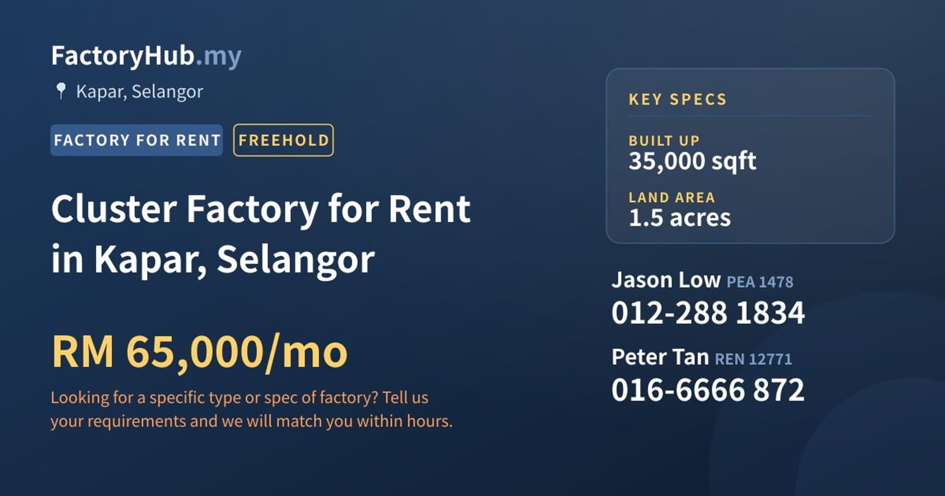 Cluster Factory for Rent in Kapar, Selangor - Property image 1 of 2