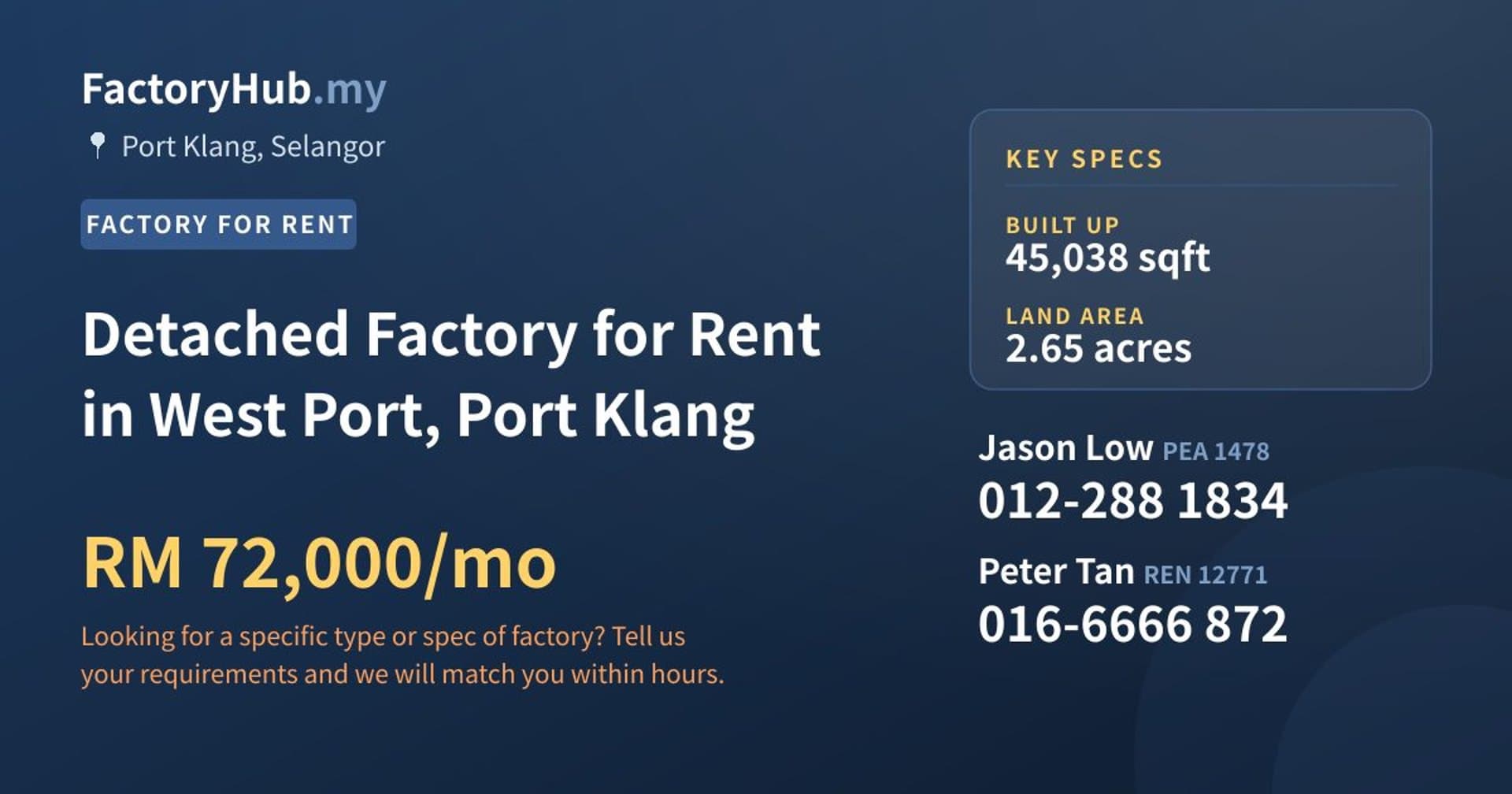 Detached Factory for Rent in West Port, Port Klang - Property image 1 of 2