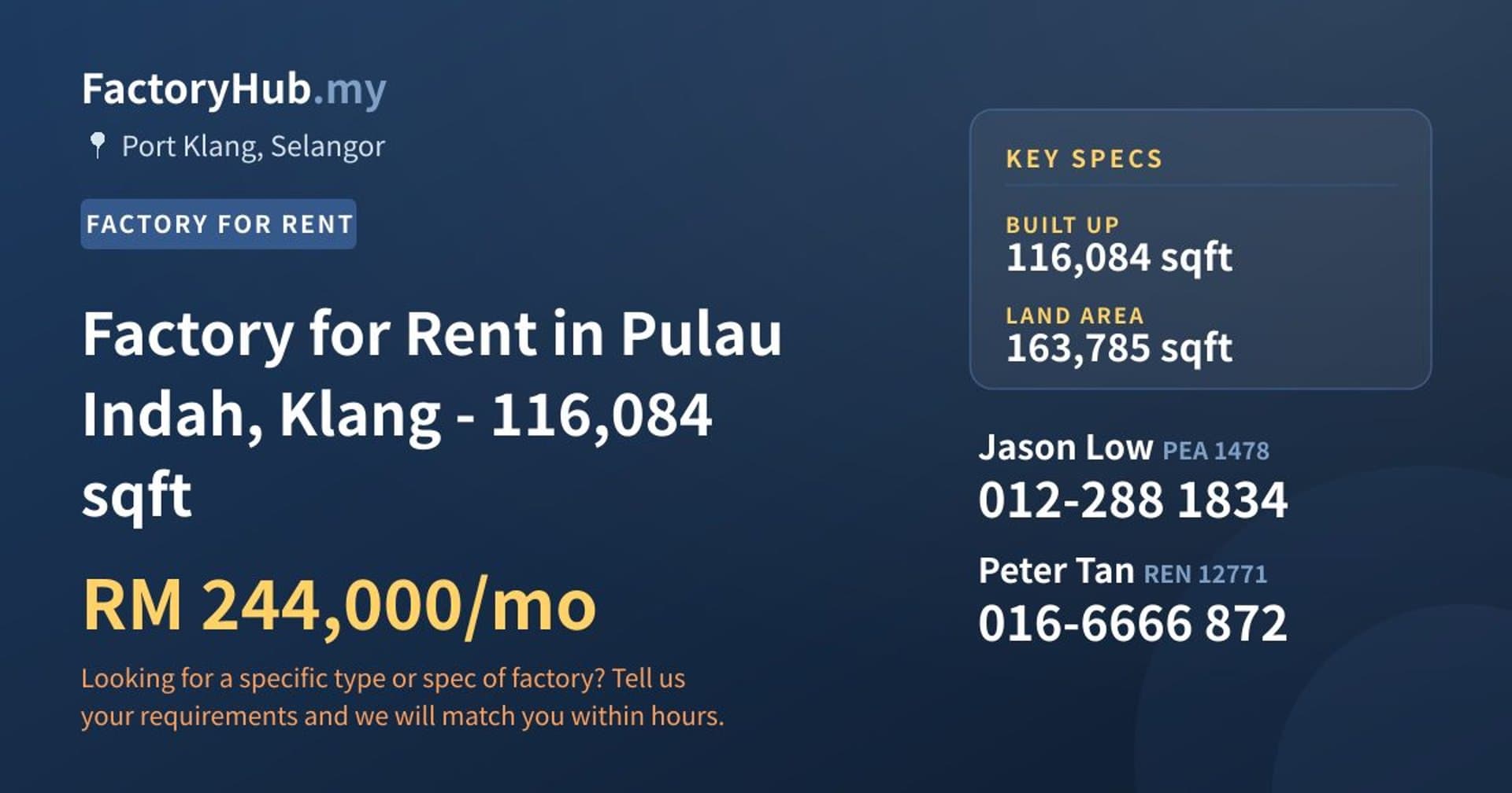 Factory for Rent in Pulau Indah, Klang - 116,084 sqft - Property image 1 of 2