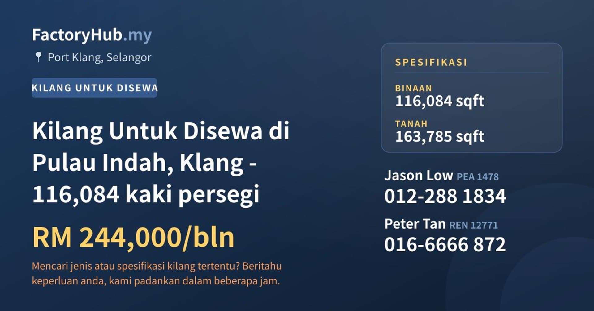 Kilang Untuk Disewa di Pulau Indah, Klang - 116,084 kaki persegi · Imej hartanah 1/2