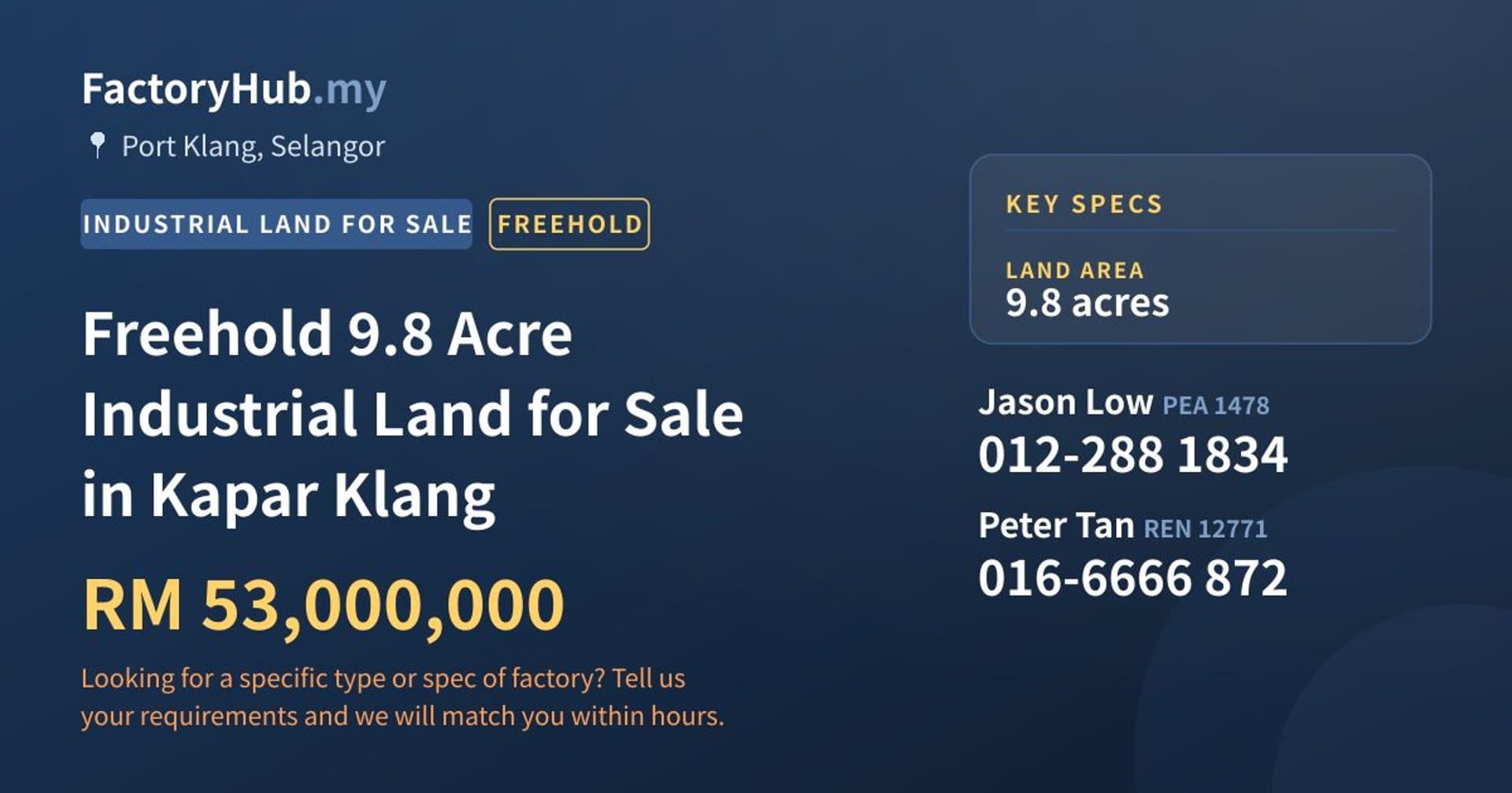 Freehold 9.8 Acre Industrial Land for Sale in Kapar Klang - Property image 1 of 2
