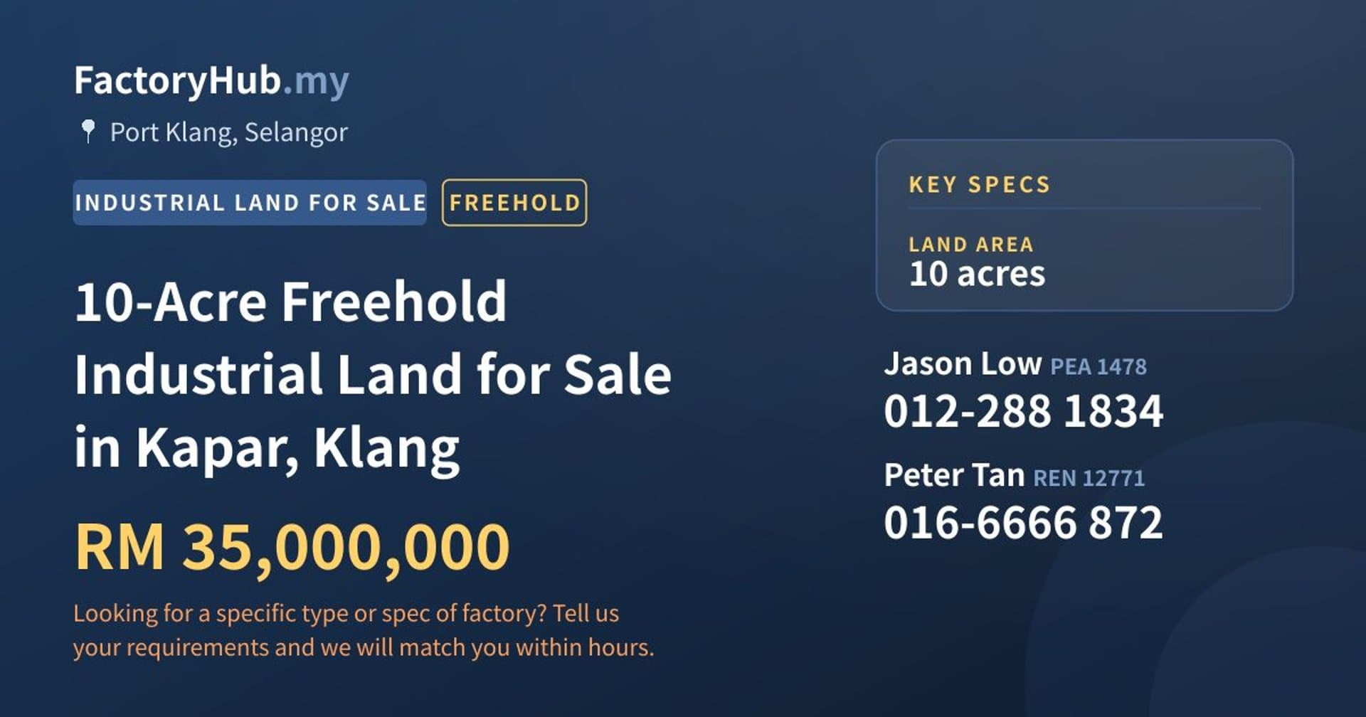10-Acre Freehold Industrial Land for Sale in Kapar, Klang - Property image 1 of 2