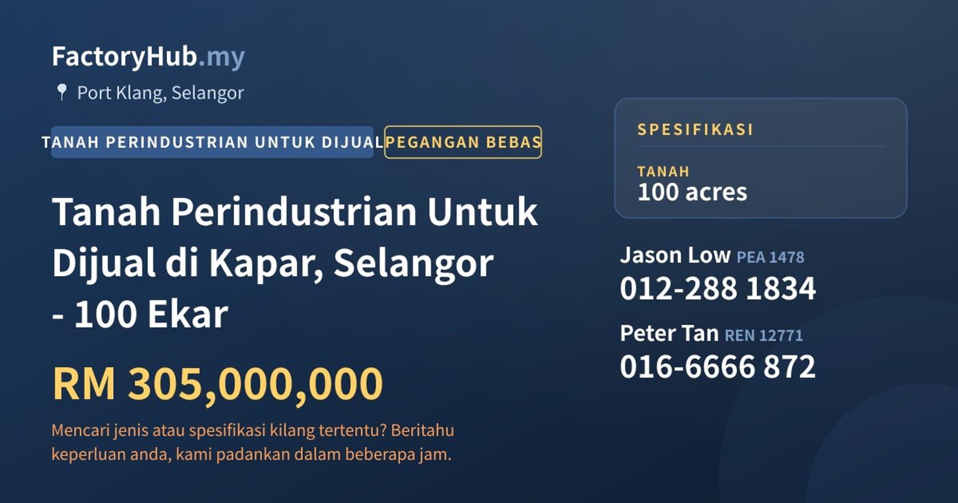 Tanah Perindustrian Untuk Dijual di Kapar, Selangor - 100 Ekar · Imej hartanah 1/2