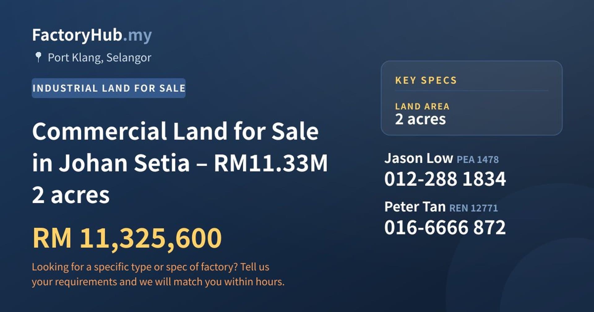 Commercial Land for Sale in Johan Setia – RM11.33M 2 acres - Property image 1 of 3