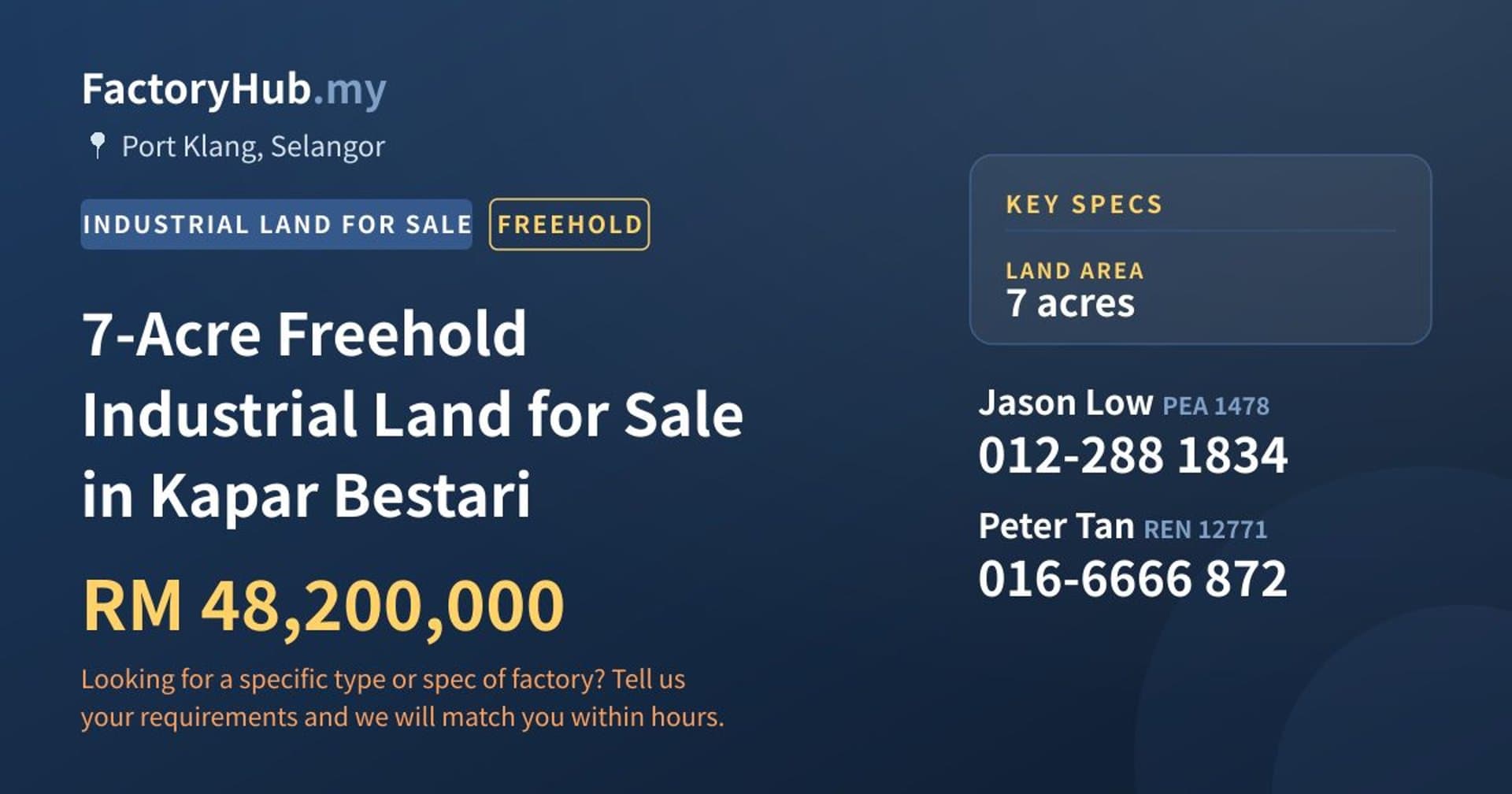 7-Acre Freehold Industrial Land for Sale in Kapar Bestari - Property image 1 of 2