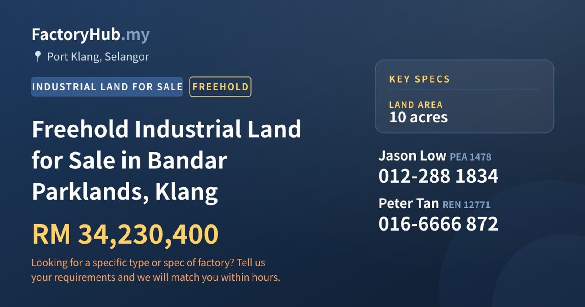 Freehold Industrial Land for Sale in Bandar Parklands, Klang - Property image 1 of 2