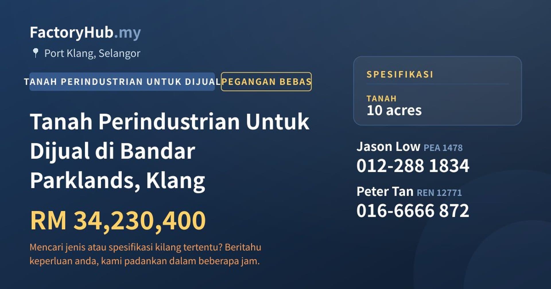 Tanah Perindustrian Untuk Dijual di Bandar Parklands, Klang · Imej hartanah 1/2