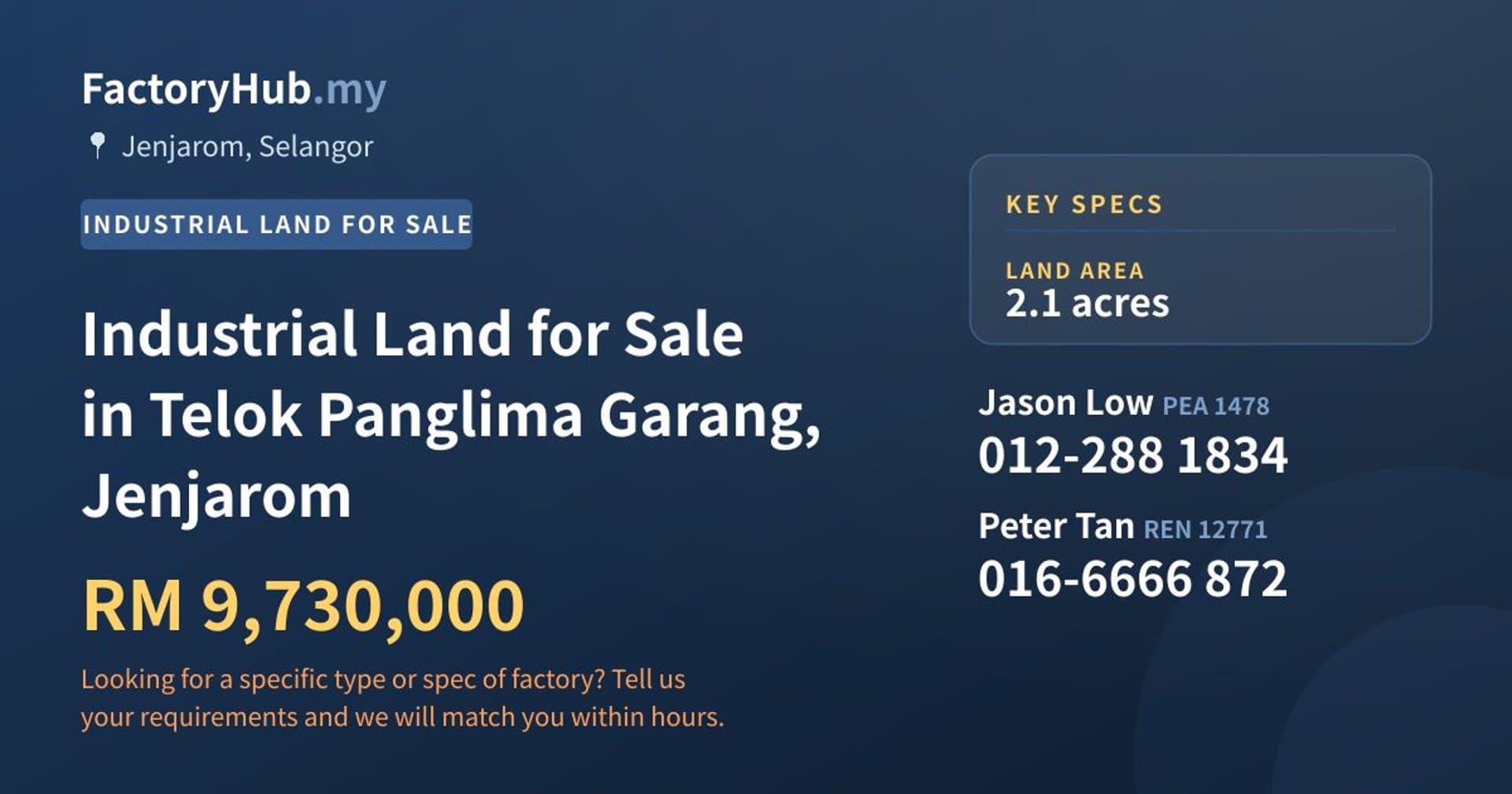 Industrial Land for Sale in Telok Panglima Garang, Jenjarom - Property image 1 of 2