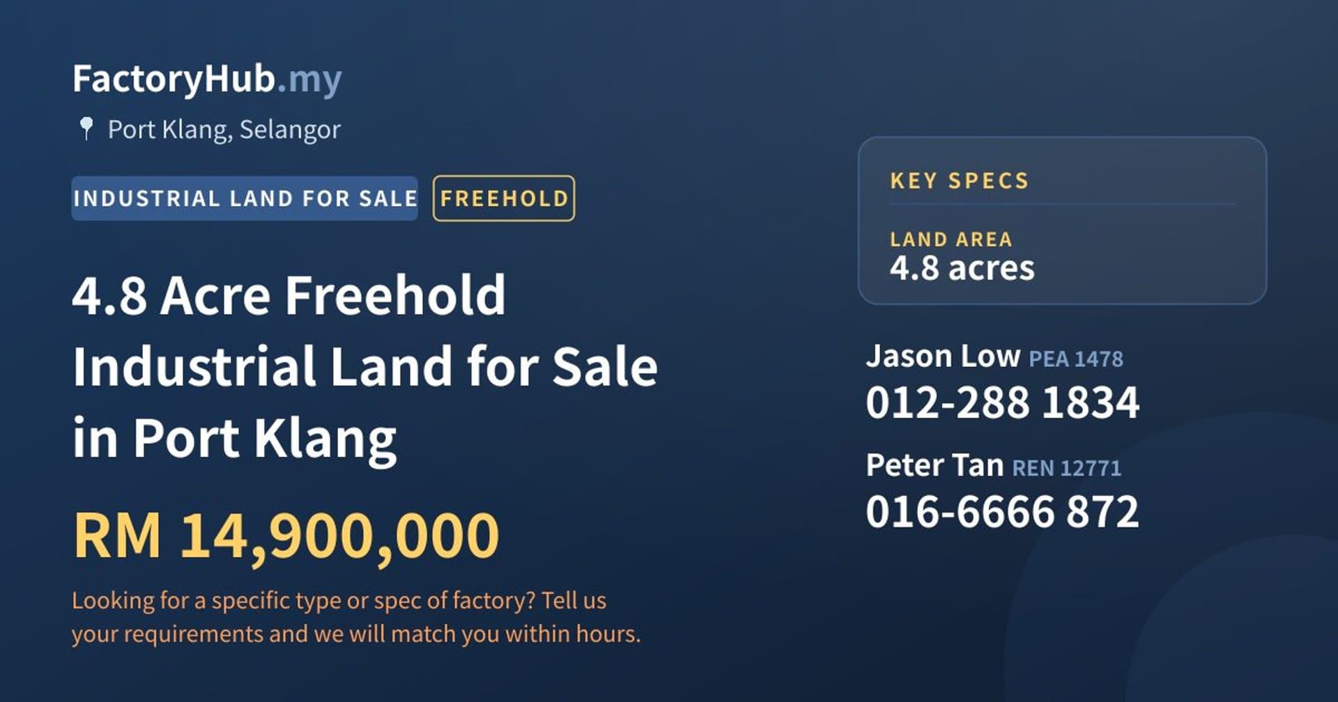 4.8 Acre Freehold Industrial Land for Sale in Port Klang - Property image 1 of 2