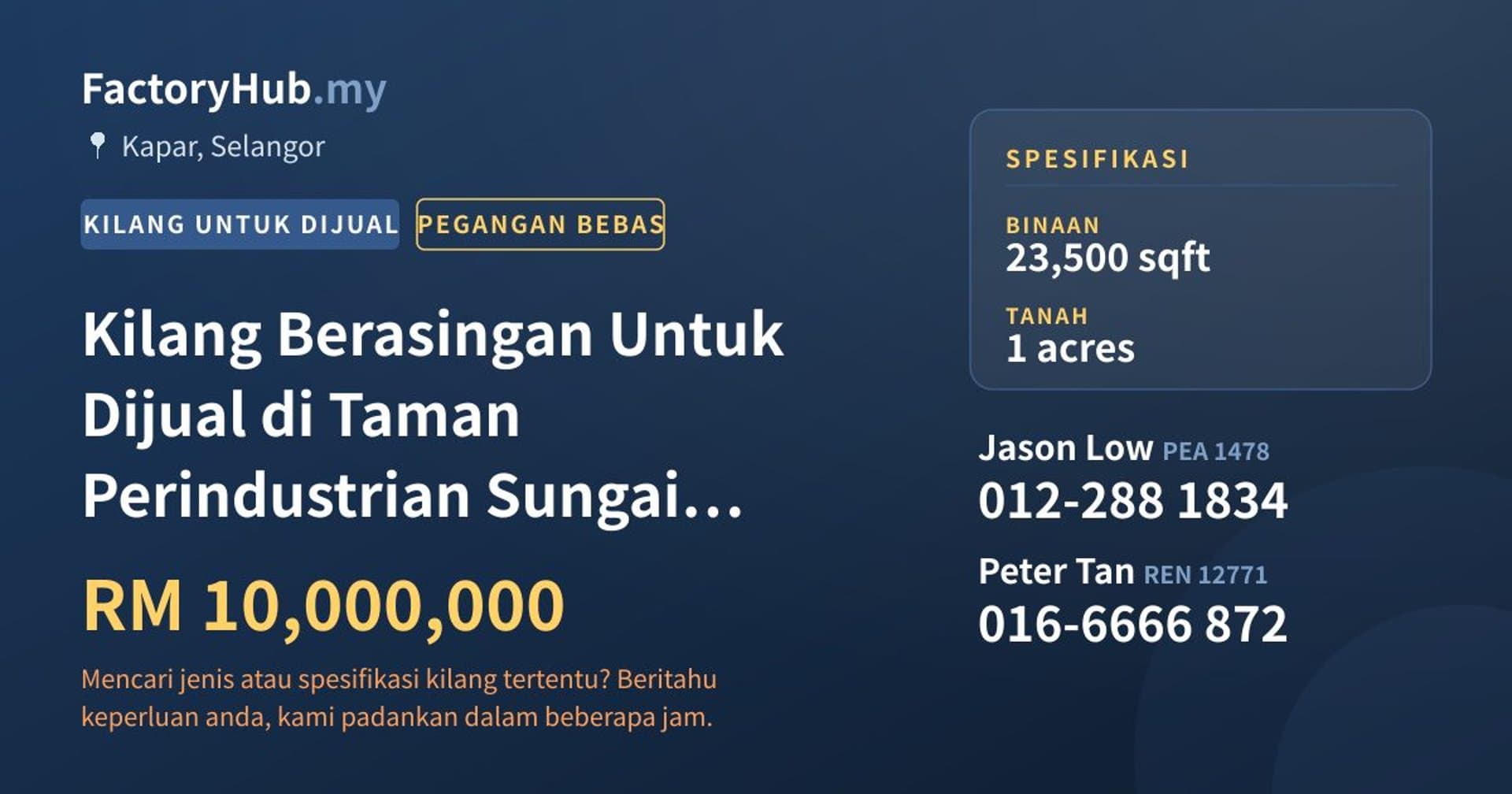 Kilang Berasingan Untuk Dijual di Taman Perindustrian Sungai Kapar Indah · Imej hartanah 1/2