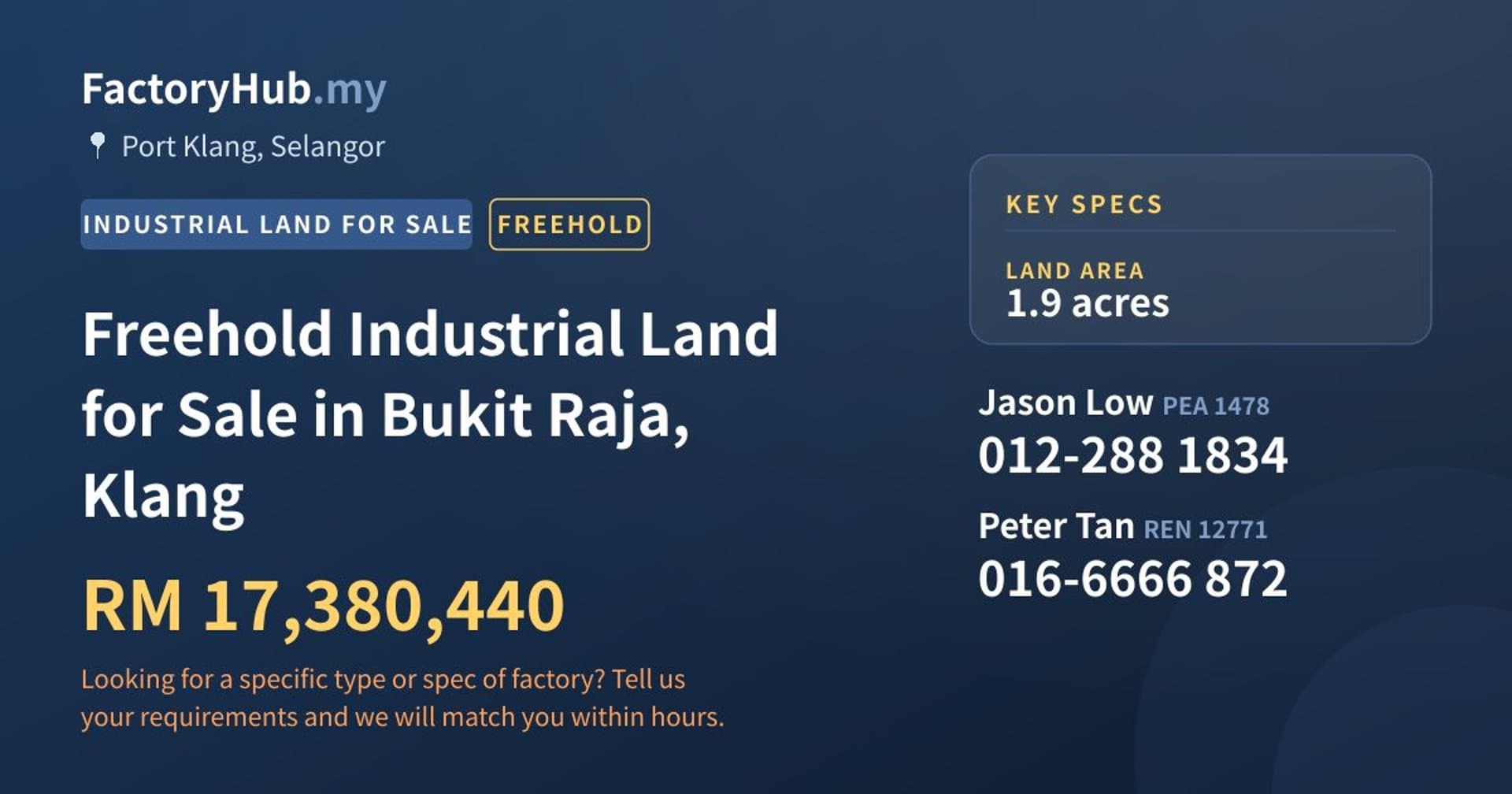 Freehold Industrial Land for Sale in Bukit Raja, Klang - Property image 1 of 2