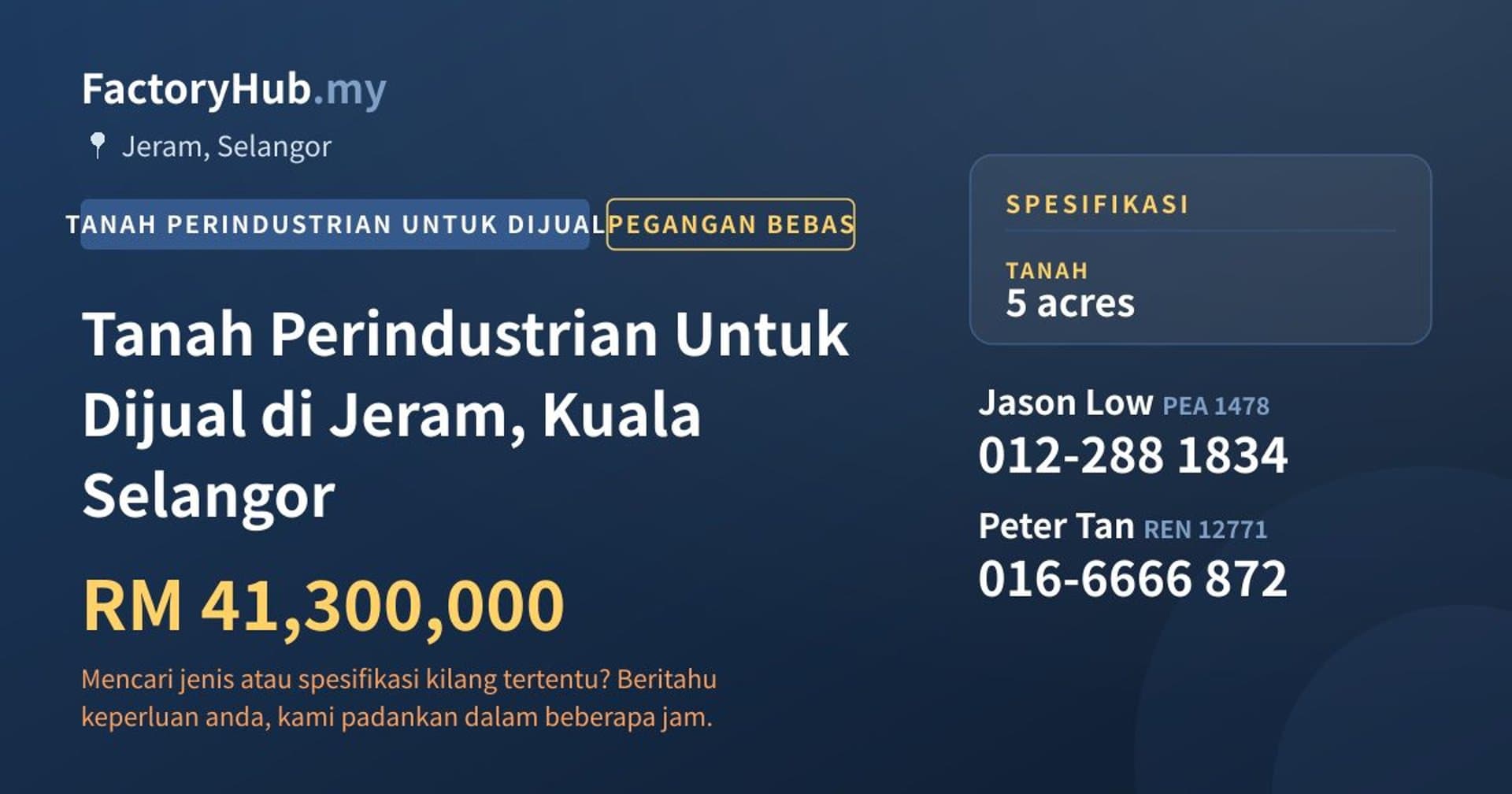 Tanah Perindustrian Untuk Dijual di Jeram, Kuala Selangor · Imej hartanah 1/2