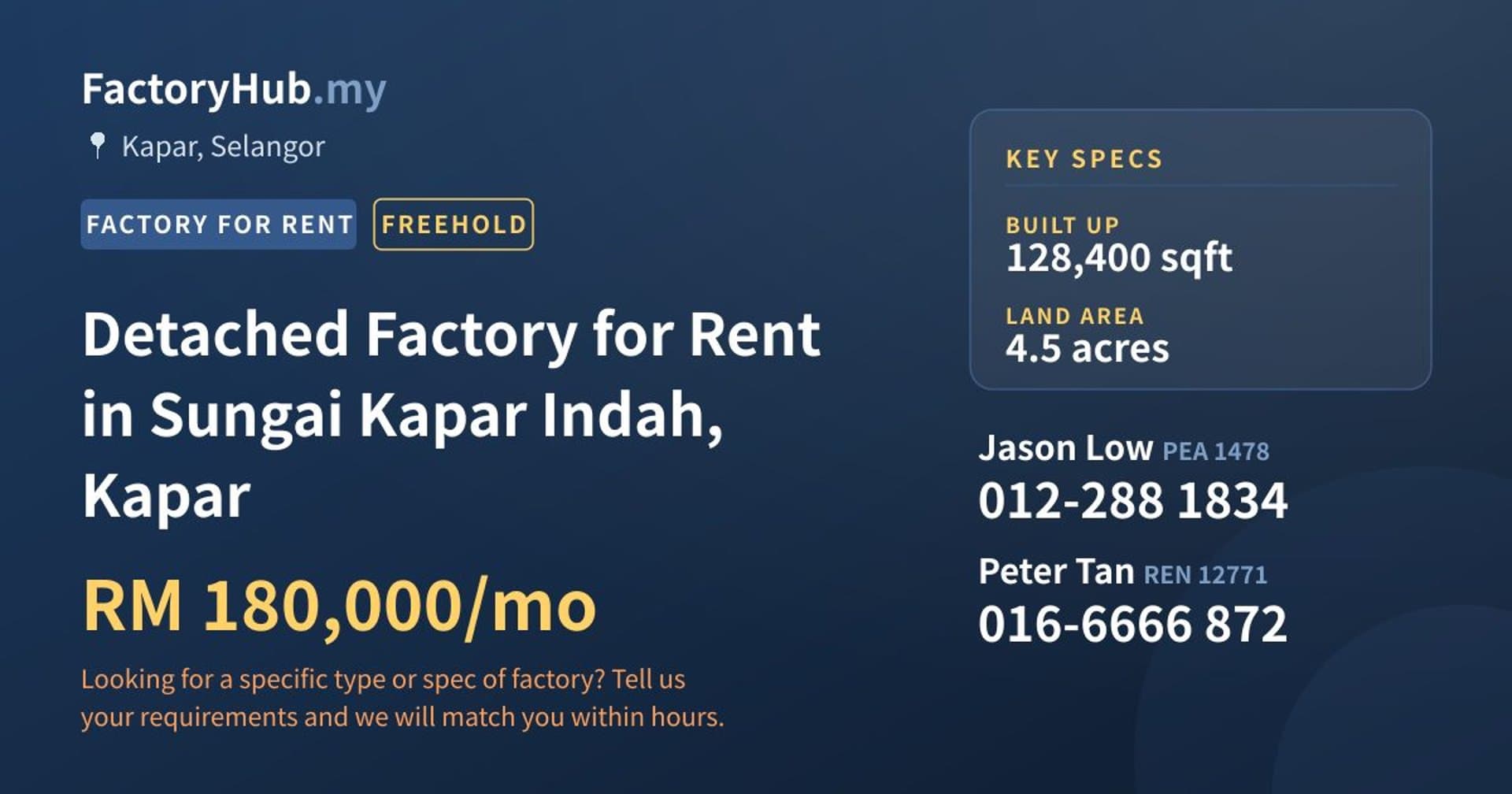 Detached Factory for Rent in Sungai Kapar Indah, Kapar - Property image 1 of 2