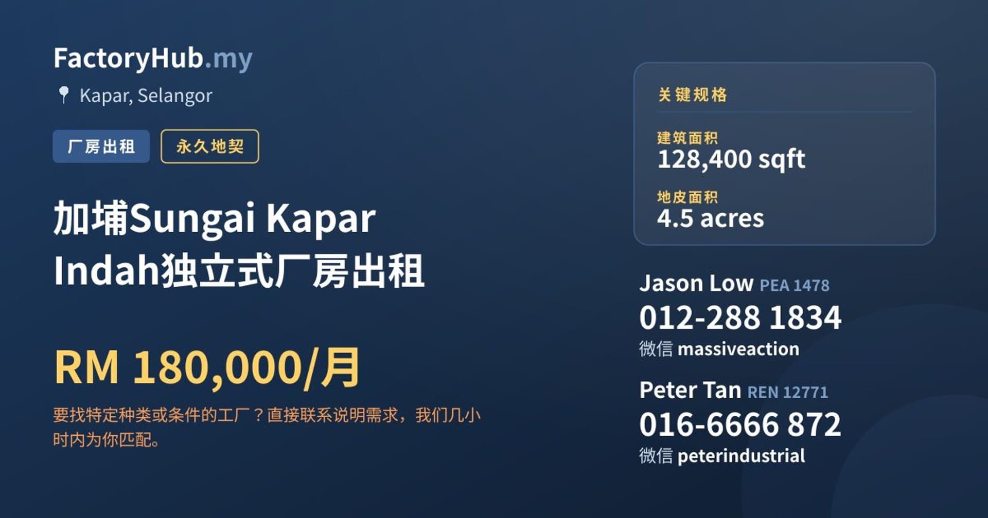 加埔Sungai Kapar Indah独立式厂房出租 · 房源图片 1/2
