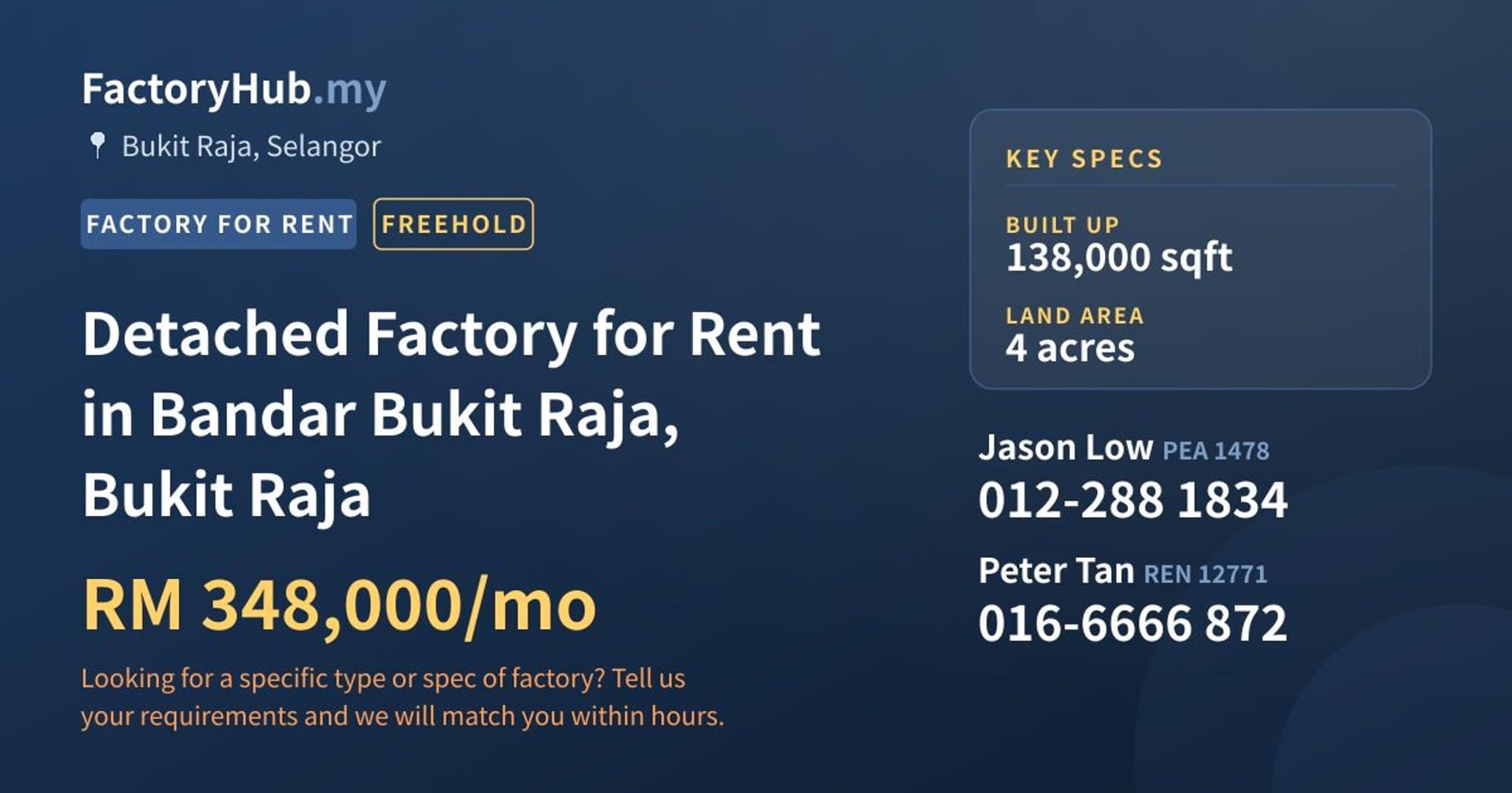Detached Factory for Rent in Bandar Bukit Raja, Bukit Raja - Property image 1 of 2