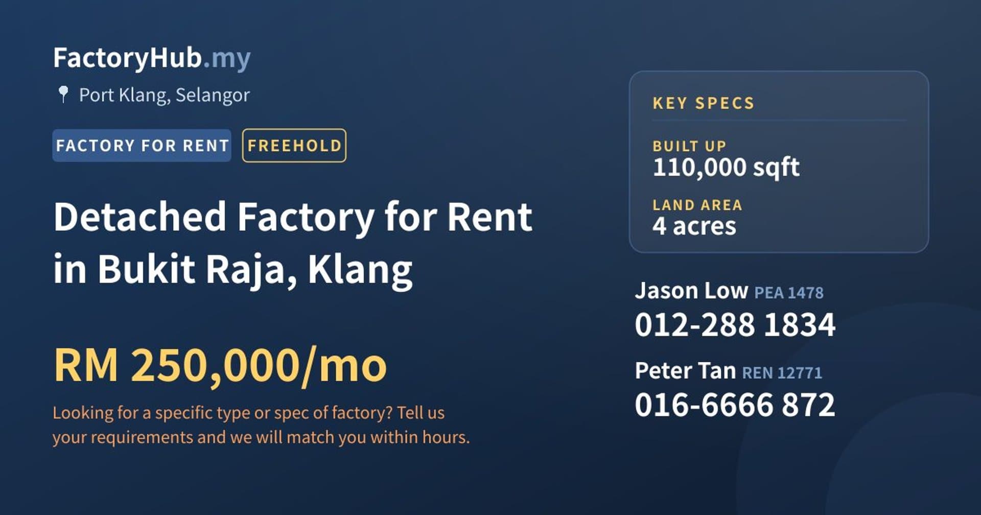 Detached Factory for Rent in Bukit Raja, Klang - Property image 1 of 2