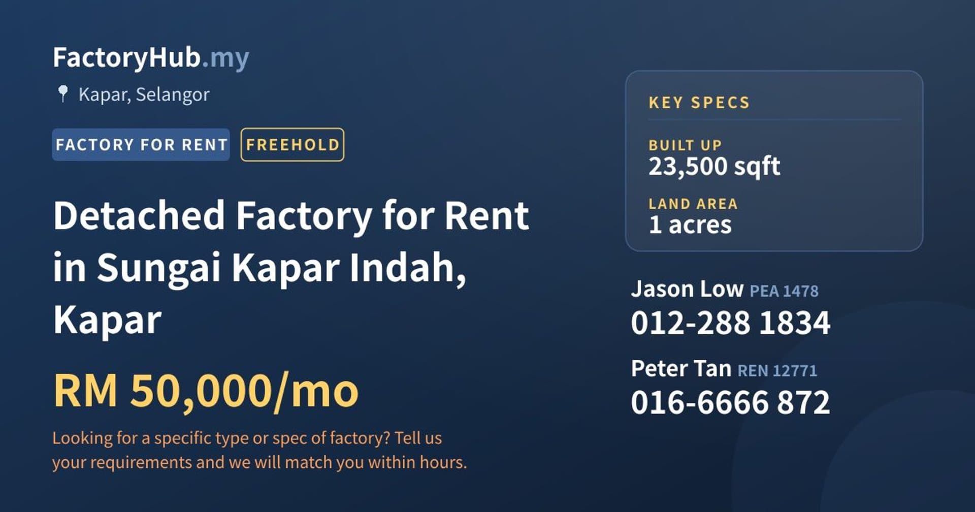 Detached Factory for Rent in Sungai Kapar Indah, Kapar - Property image 1 of 2
