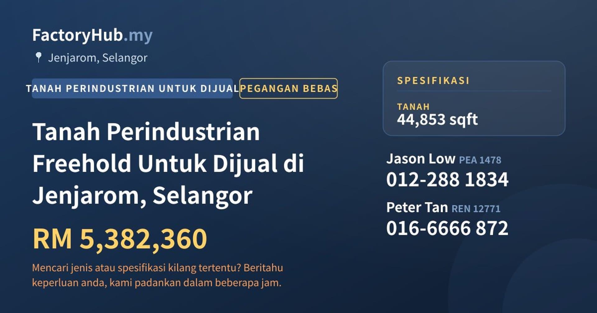 Tanah Perindustrian Freehold Untuk Dijual di Jenjarom, Selangor · Imej hartanah 1/2