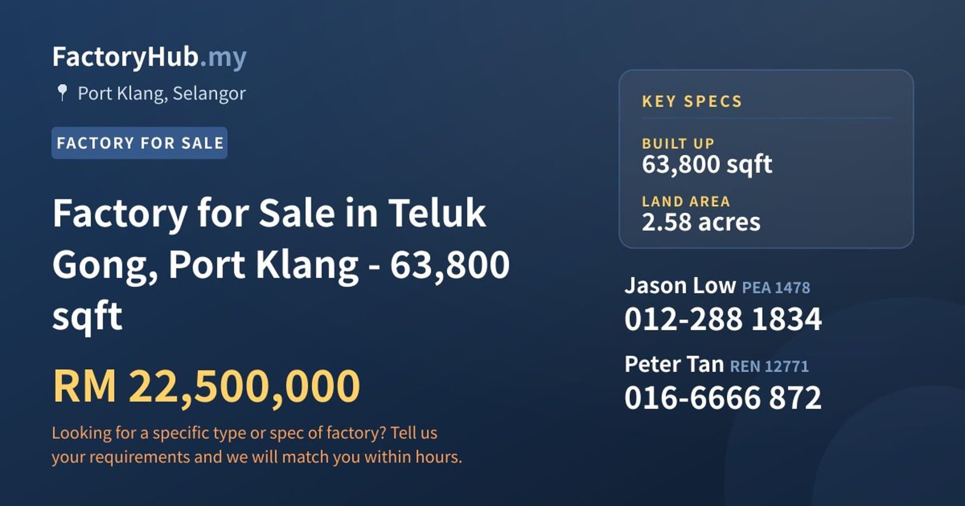 Factory for Sale in Teluk Gong, Port Klang - 63,800 sqft - Property image 1 of 2