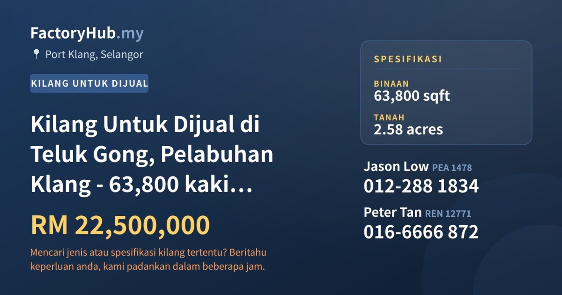 Kilang Untuk Dijual di Teluk Gong, Pelabuhan Klang - 63,800 kaki persegi · Imej hartanah 1/2