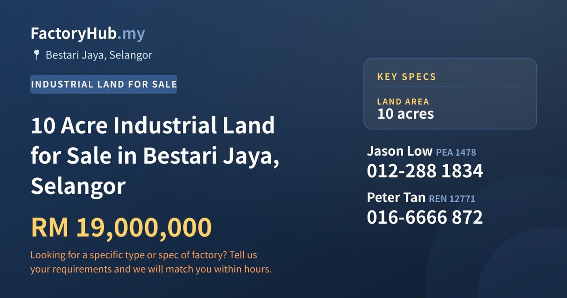10 Acre Industrial Land for Sale in Bestari Jaya, Selangor - Property image 1 of 2