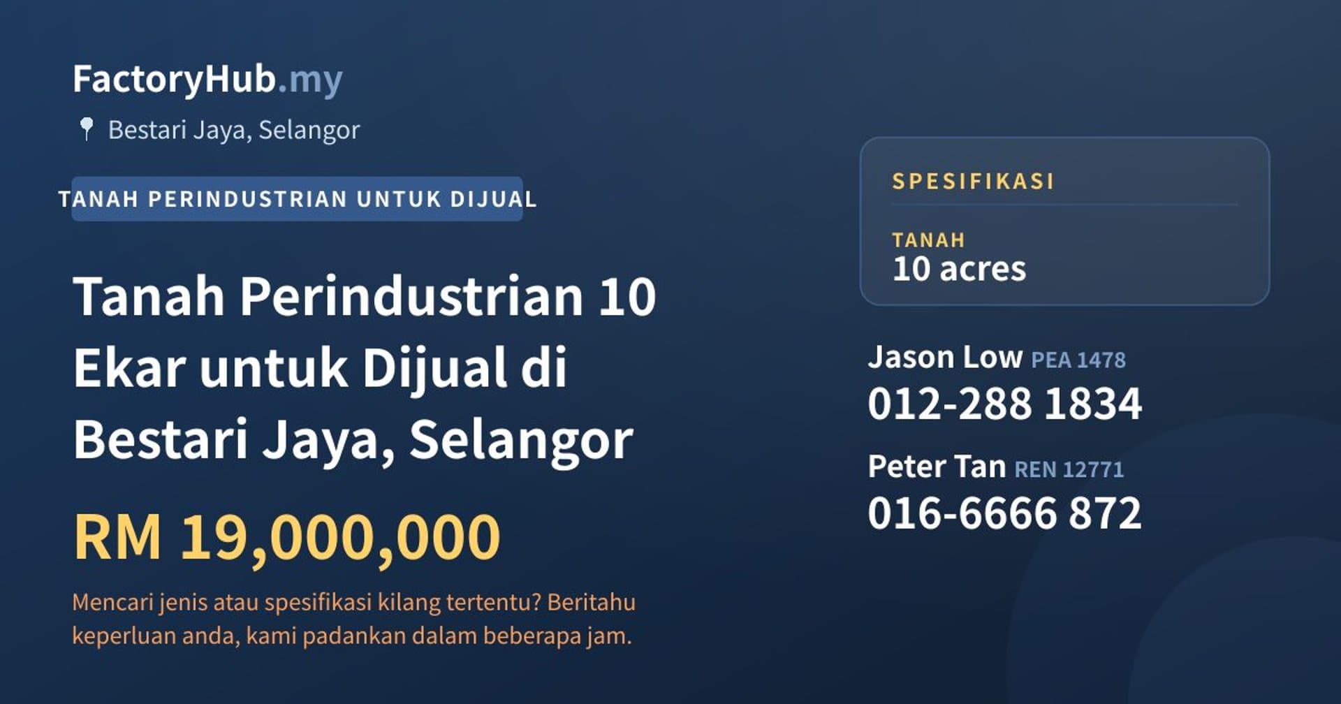 Tanah Perindustrian 10 Ekar untuk Dijual di Bestari Jaya, Selangor · Imej hartanah 1/2