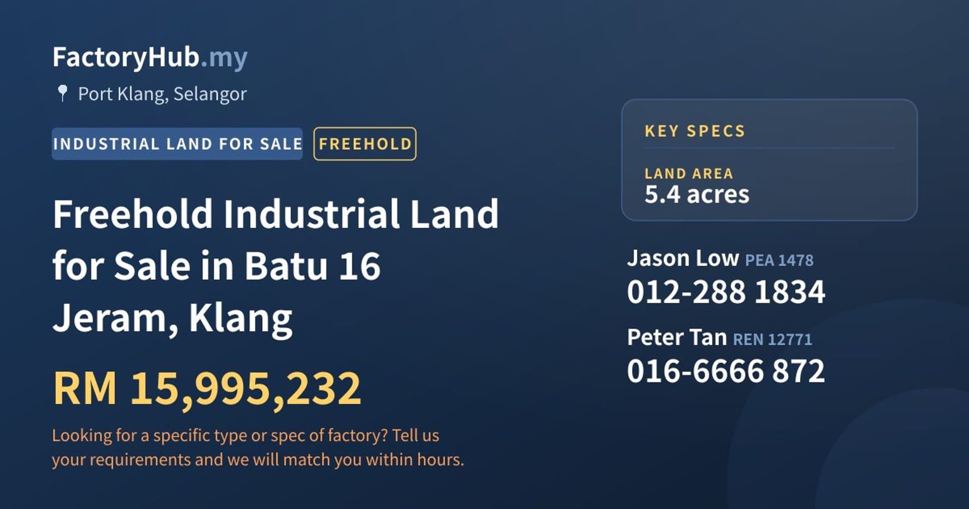 Freehold Industrial Land for Sale in Batu 16 Jeram, Klang - Property image 1 of 2