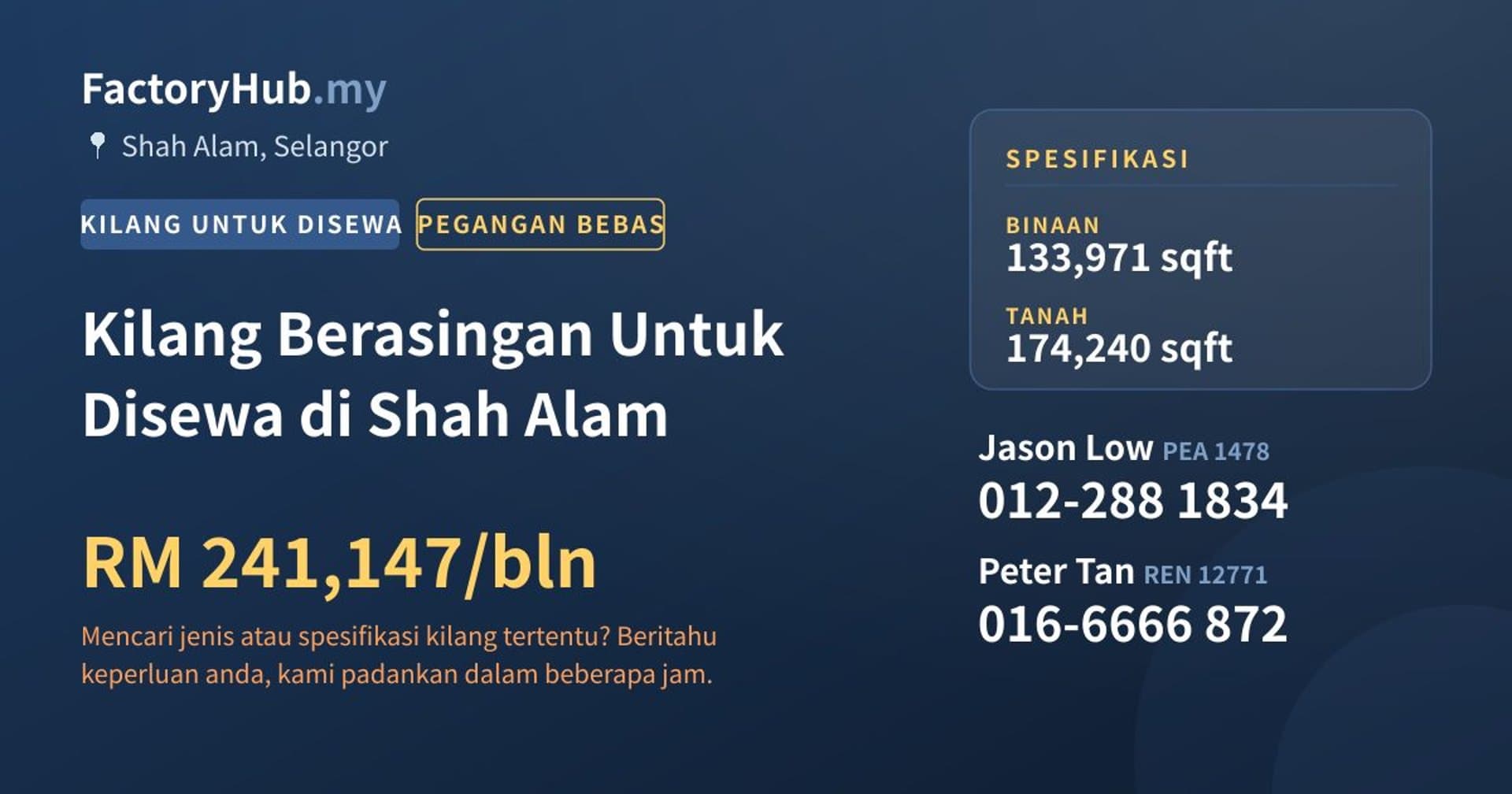 Kilang Berasingan Untuk Disewa di Shah Alam · Imej hartanah 1/2