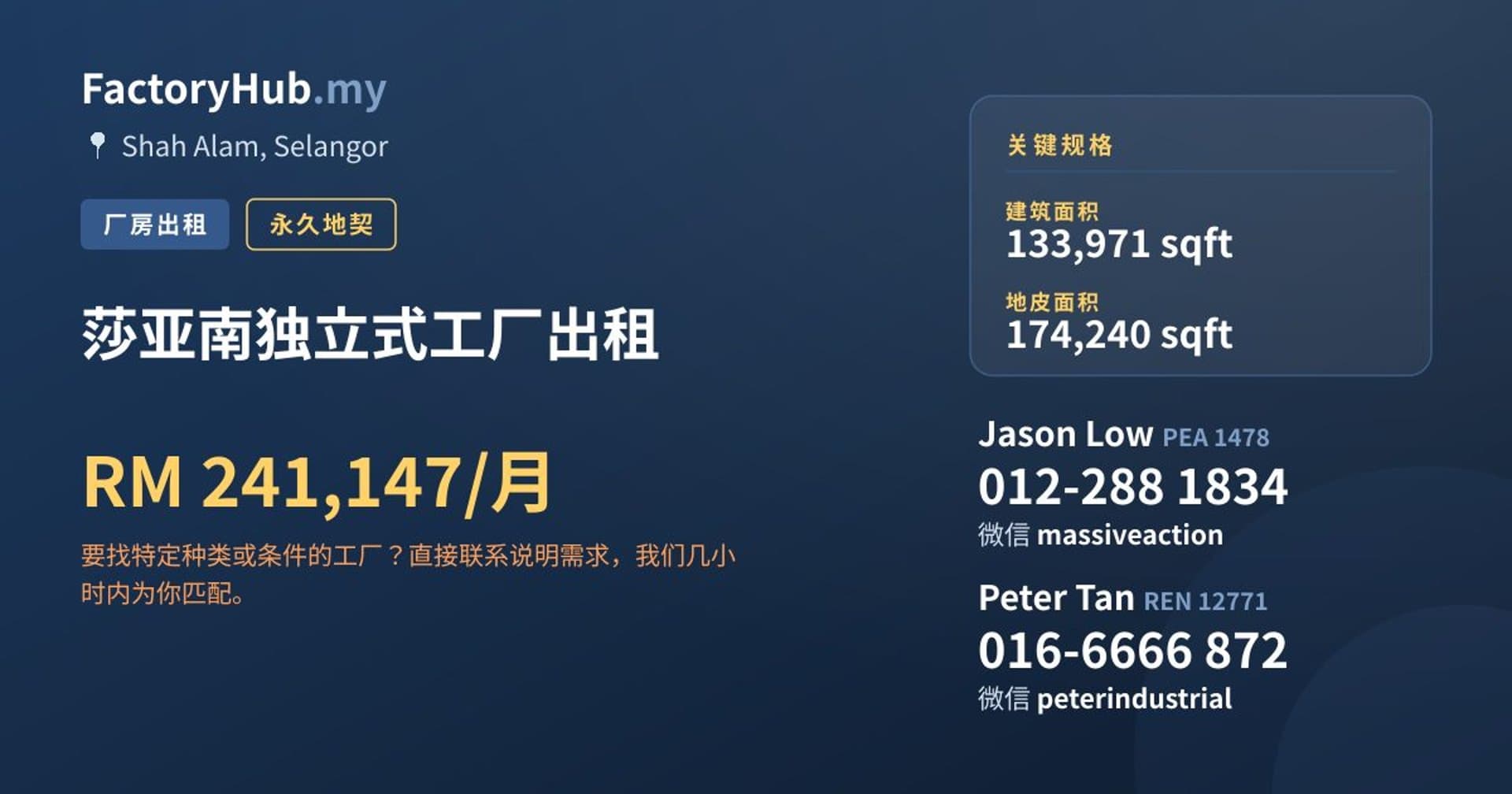 莎亚南独立式工厂出租 · 房源图片 1/2