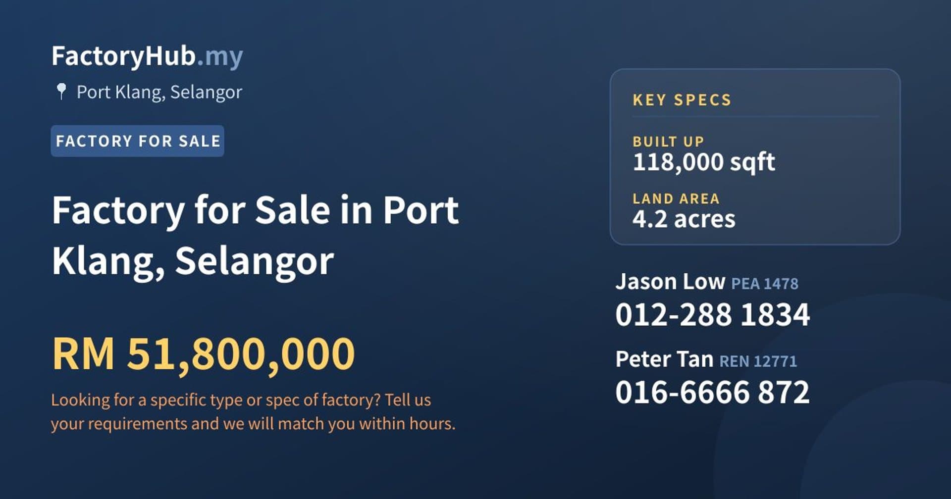 Factory for Sale in Port Klang, Selangor - Property image 1 of 2