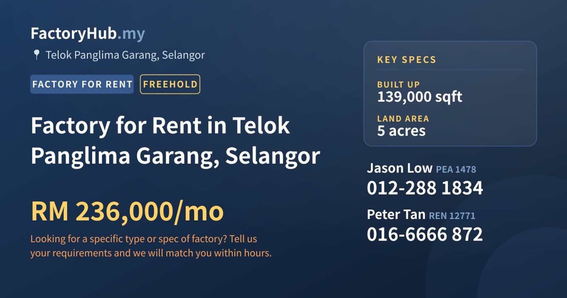 Factory for Rent in Telok Panglima Garang, Selangor - Property image 1 of 2