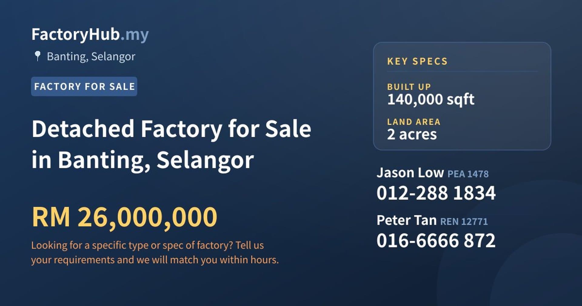 Detached Factory for Sale in Banting, Selangor - Property image 1 of 2