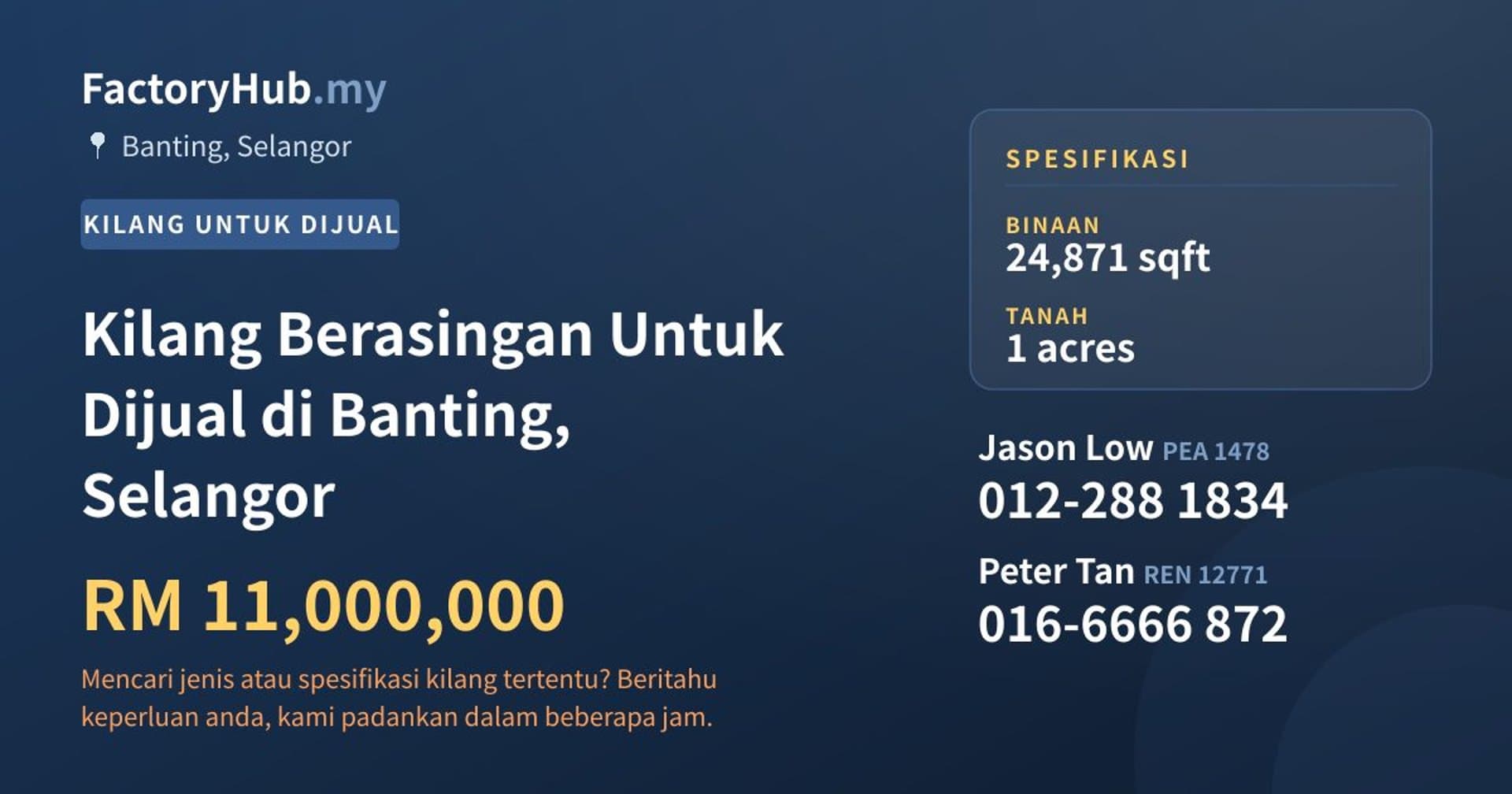 Kilang Berasingan Untuk Dijual di Banting, Selangor · Imej hartanah 1/2