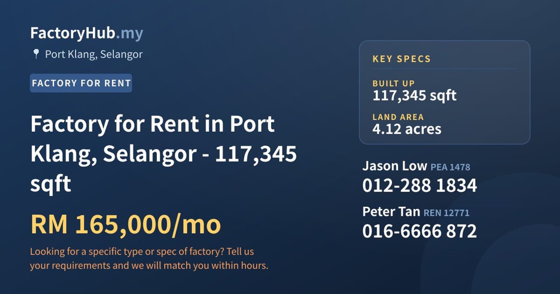 Factory for Rent in Port Klang, Selangor - 117,345 sqft - Property image 1 of 2