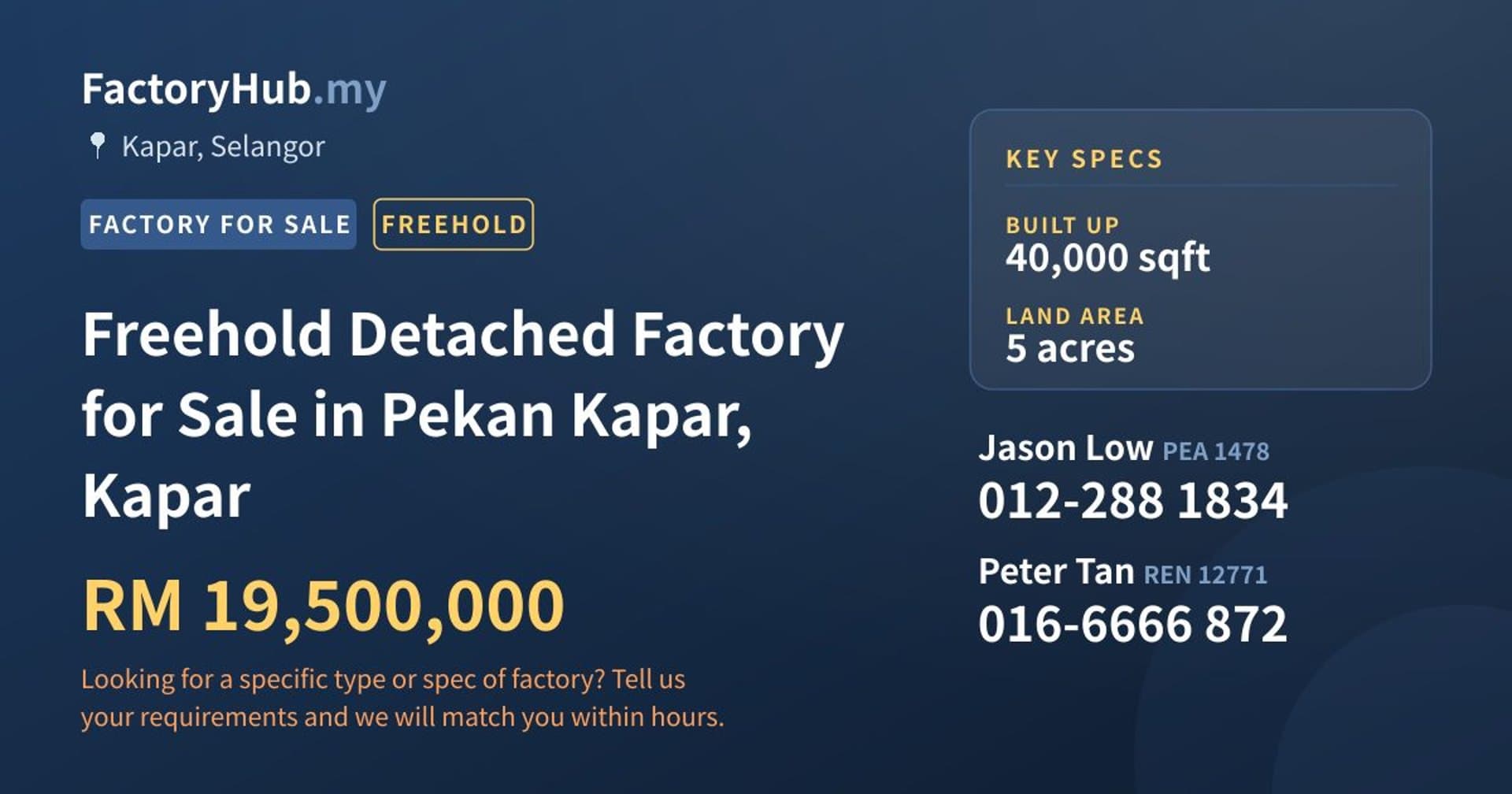Freehold Detached Factory for Sale in Pekan Kapar, Kapar - Property image 1 of 2