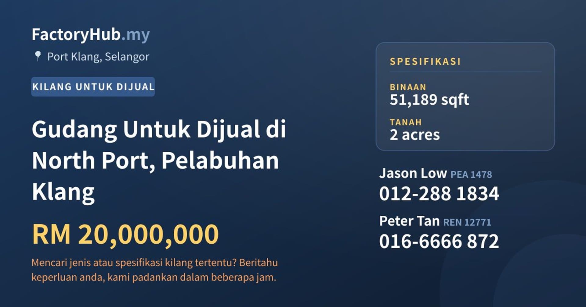 Gudang Untuk Dijual di North Port, Pelabuhan Klang · Imej hartanah 1/2