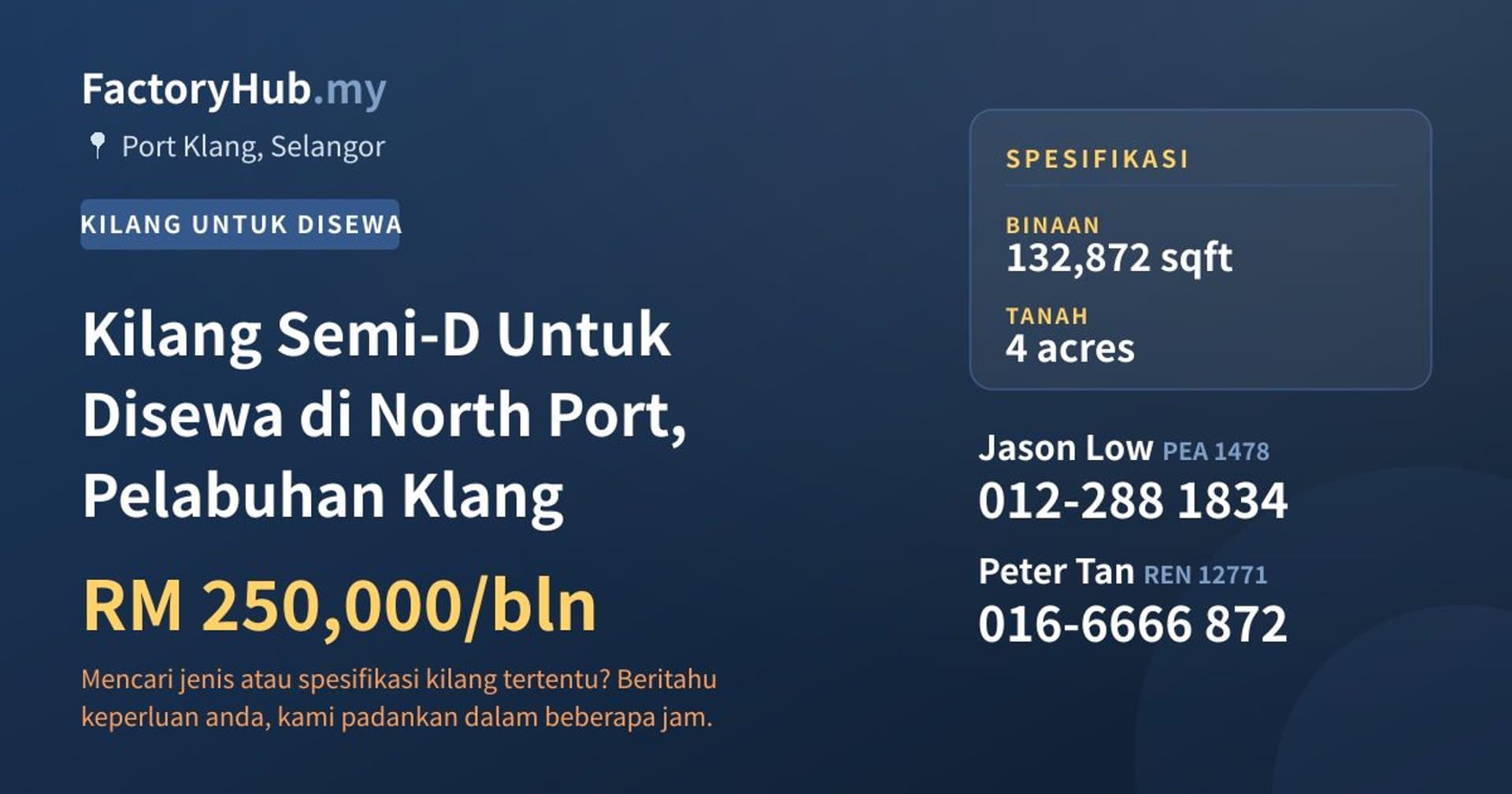 Kilang Semi-D Untuk Disewa di North Port, Pelabuhan Klang · Imej hartanah 1/2