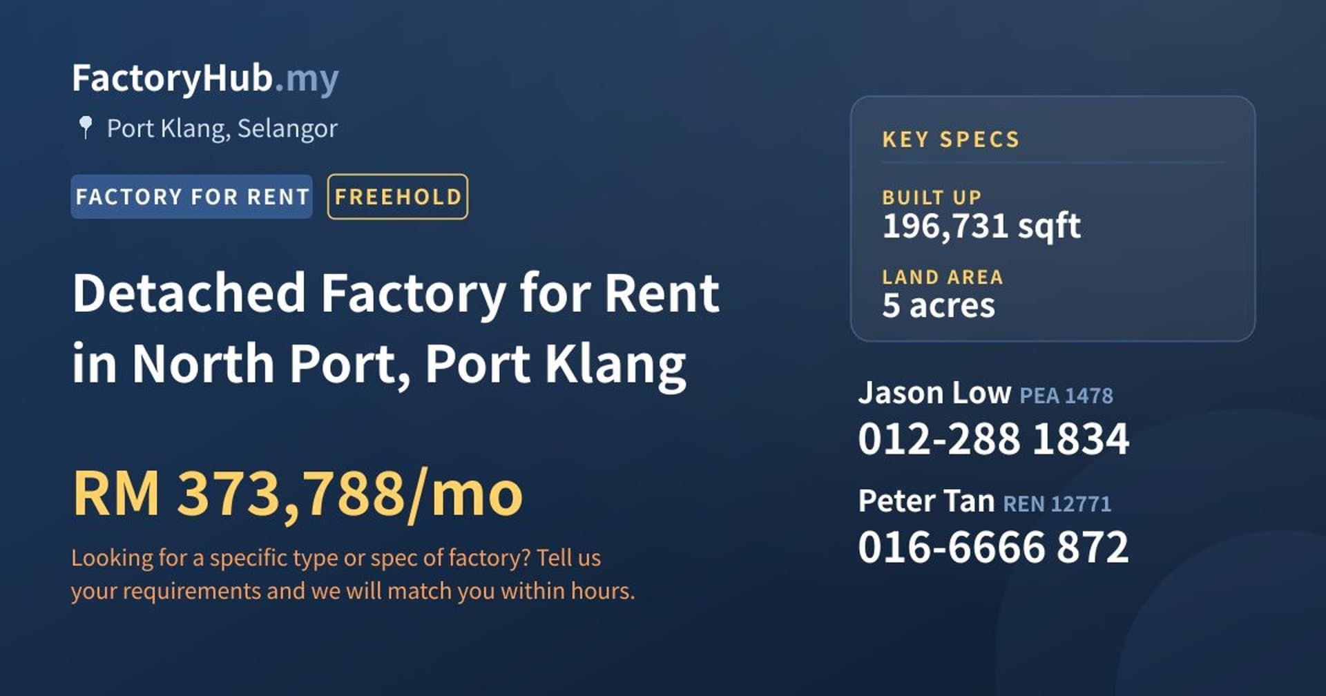 Detached Factory for Rent in North Port, Port Klang - Property image 1 of 2