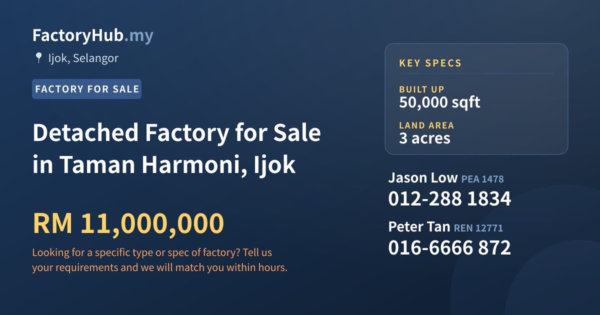 Detached Factory for Sale in Taman Harmoni, Ijok - Property image 1 of 2