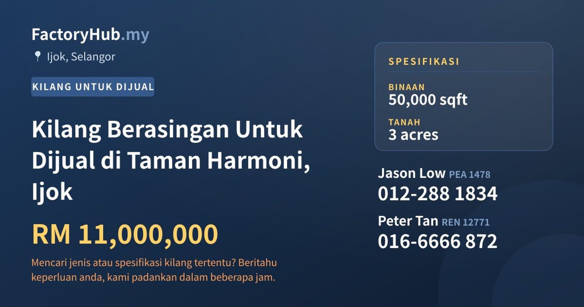 Kilang Berasingan Untuk Dijual di Taman Harmoni, Ijok · Imej hartanah 1/2