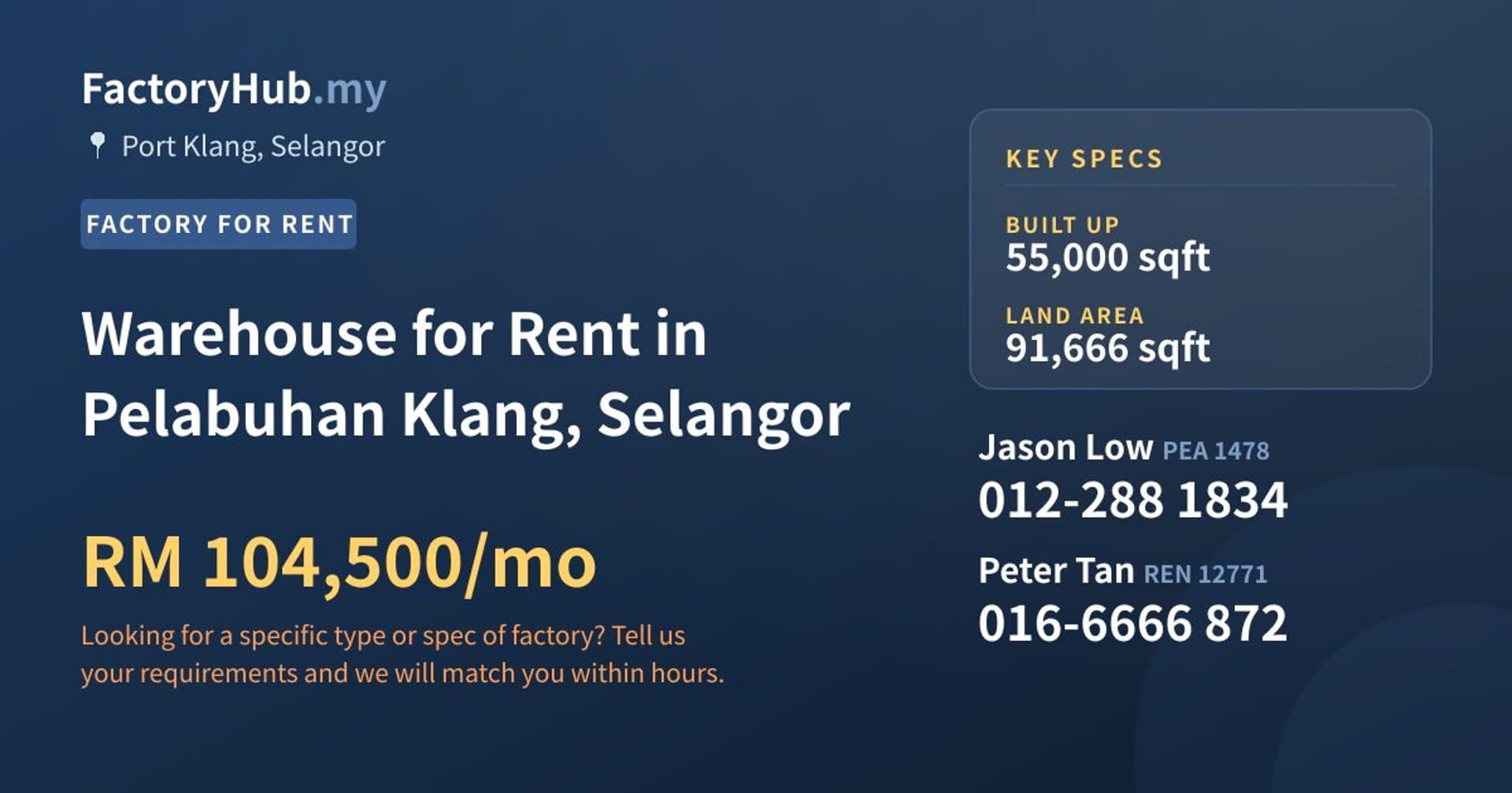 Warehouse for Rent in Pelabuhan Klang, Selangor - Property image 1 of 2