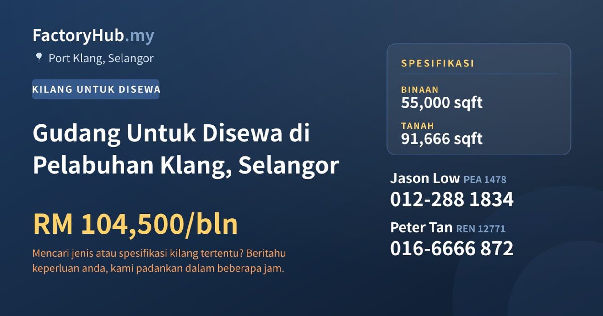 Gudang Untuk Disewa di Pelabuhan Klang, Selangor · Imej hartanah 1/2