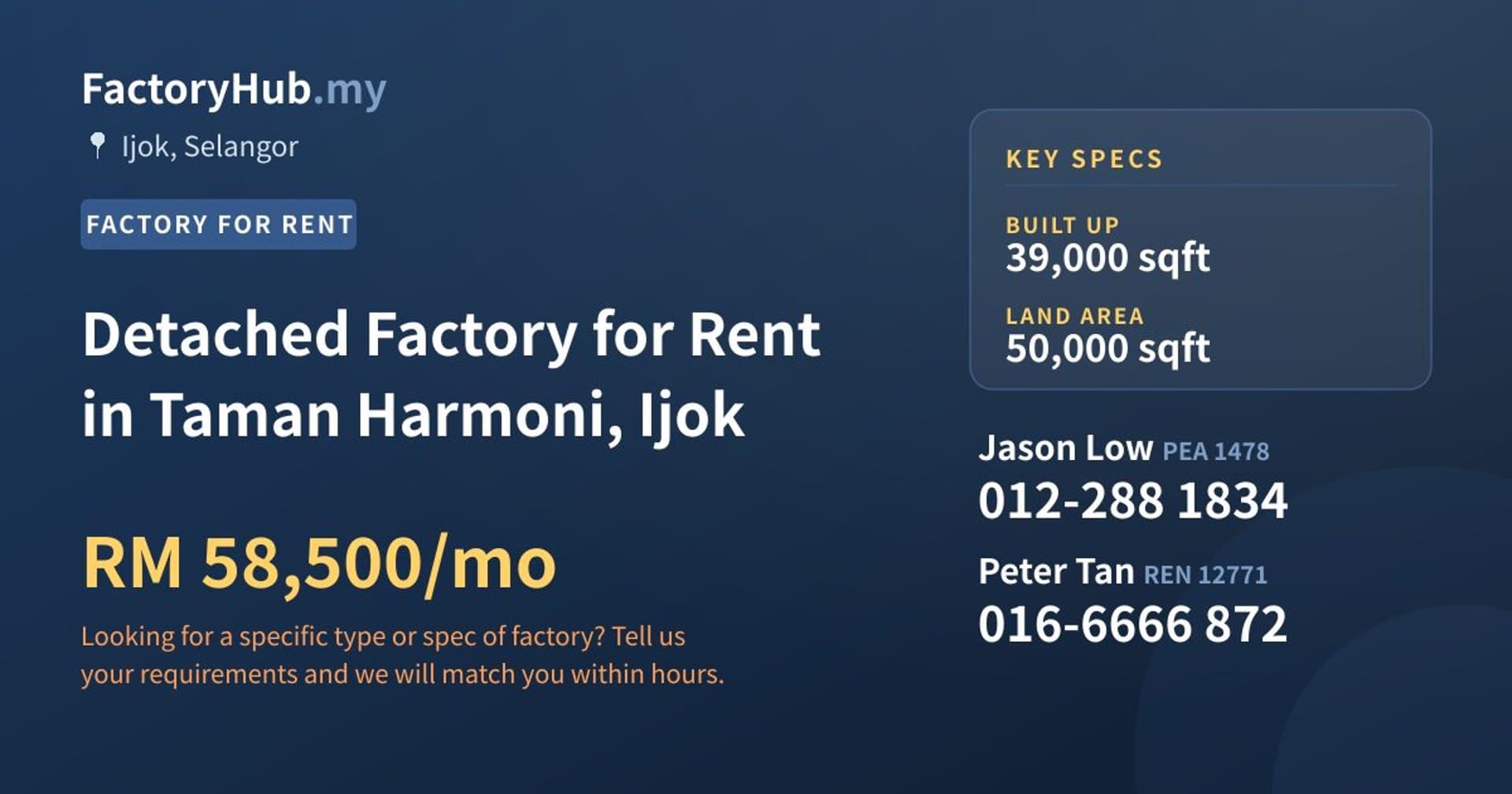 Detached Factory for Rent in Taman Harmoni, Ijok - Property image 1 of 2