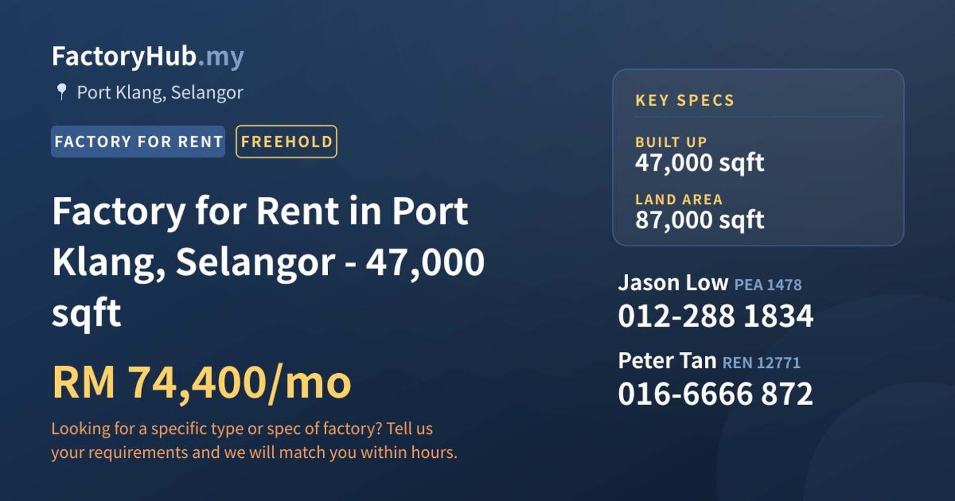 Factory for Rent in Port Klang, Selangor - 47,000 sqft - Property image 1 of 2