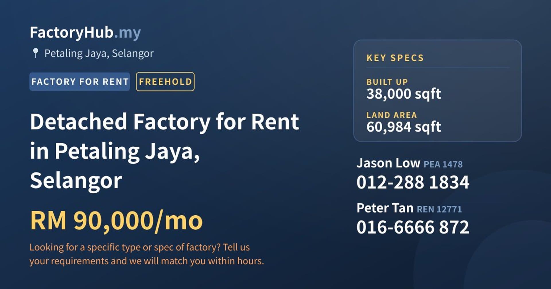 Detached Factory for Rent in Petaling Jaya, Selangor - Property image 1 of 2