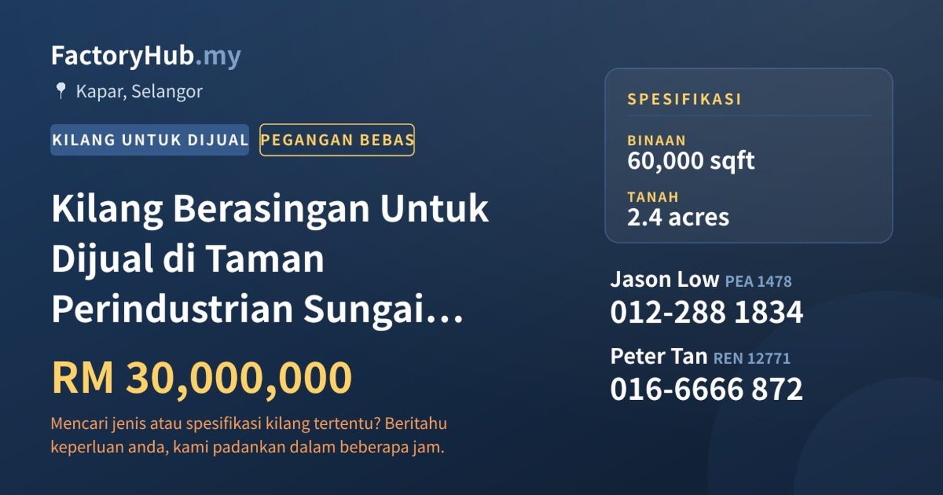 Kilang Berasingan Untuk Dijual di Taman Perindustrian Sungai Kapar Indah · Imej hartanah 1/2