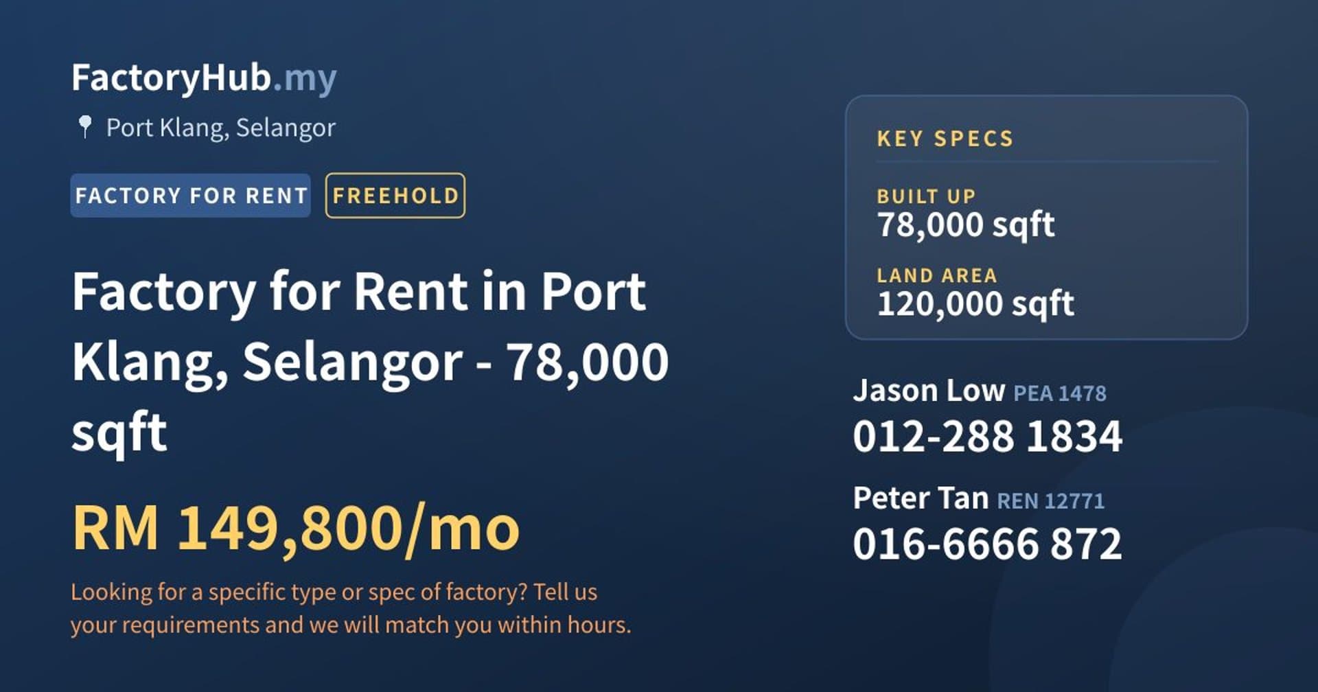 Factory for Rent in Port Klang, Selangor - 78,000 sqft - Property image 1 of 2