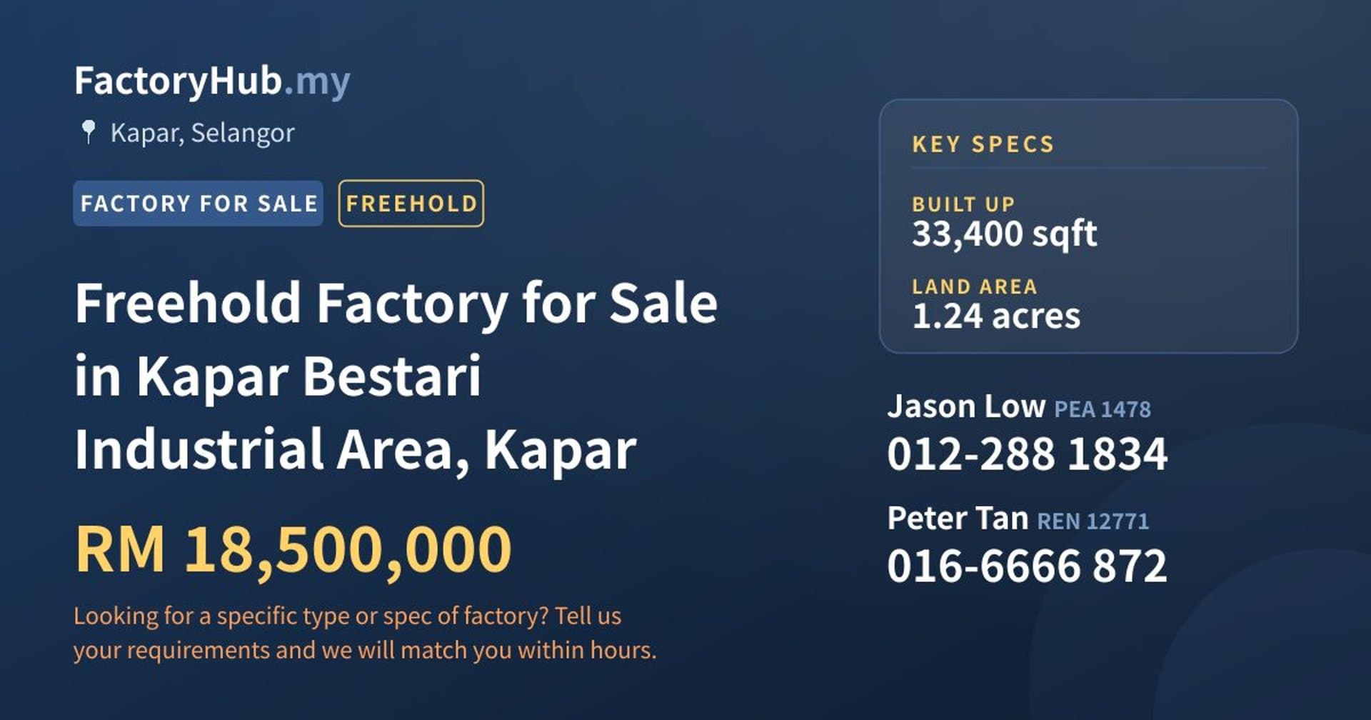 Freehold Factory for Sale in Kapar Bestari Industrial Area, Kapar - Property image 1 of 2