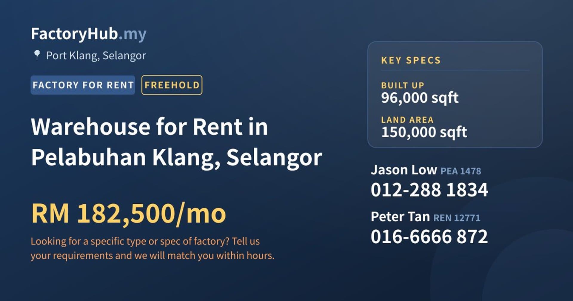 Warehouse for Rent in Pelabuhan Klang, Selangor - Property image 1 of 2